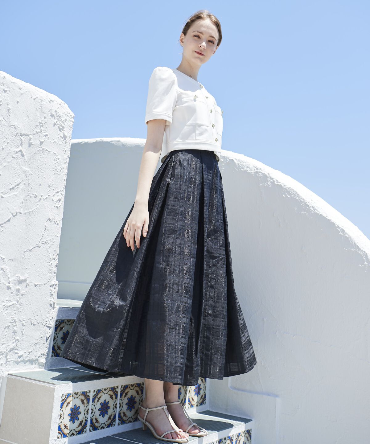 アンドクチュール「シアーチェックタックフレアスカート」|フレア|