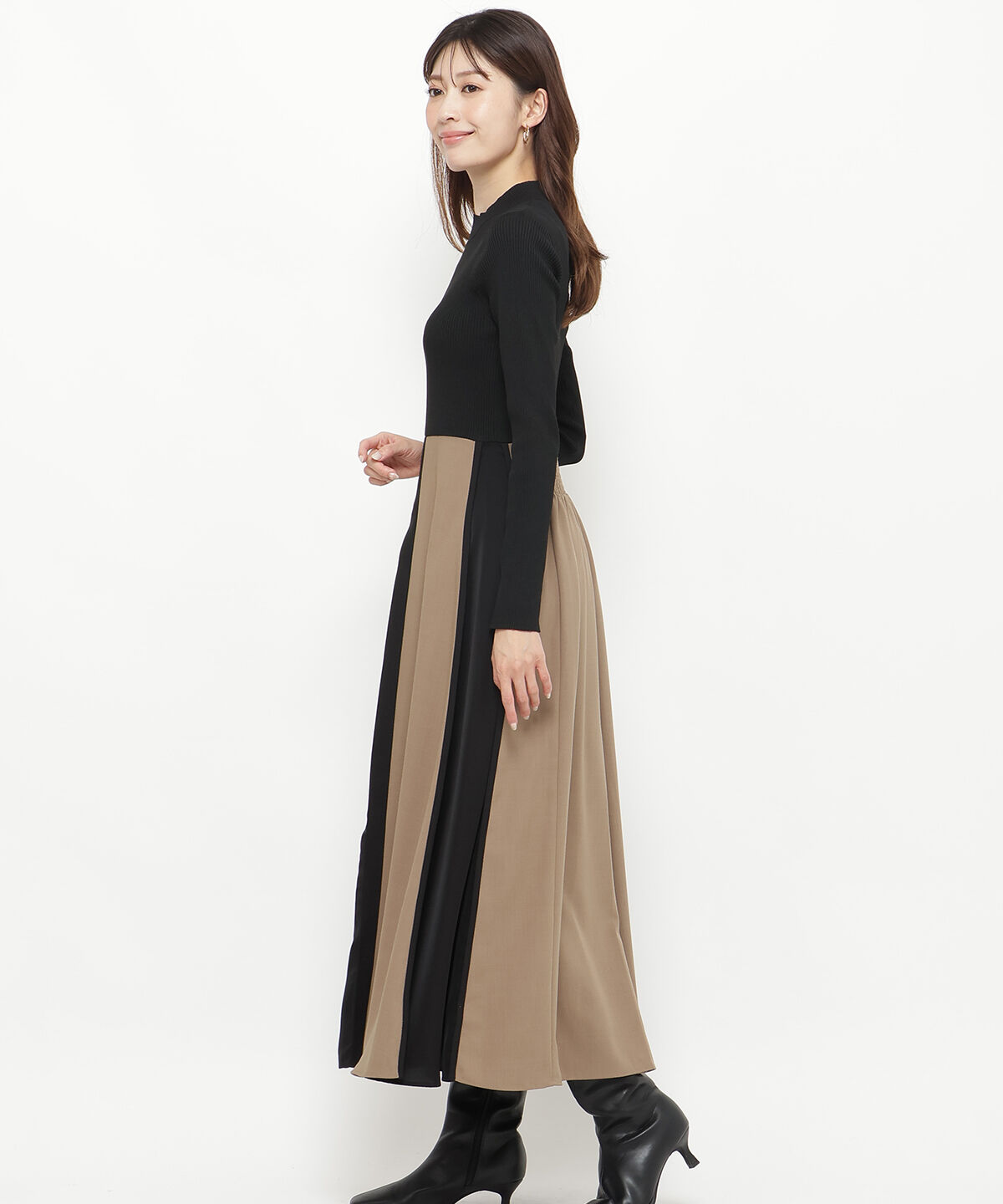 アンドクチュール「配色ドッキングワンピース」|ワンピース|