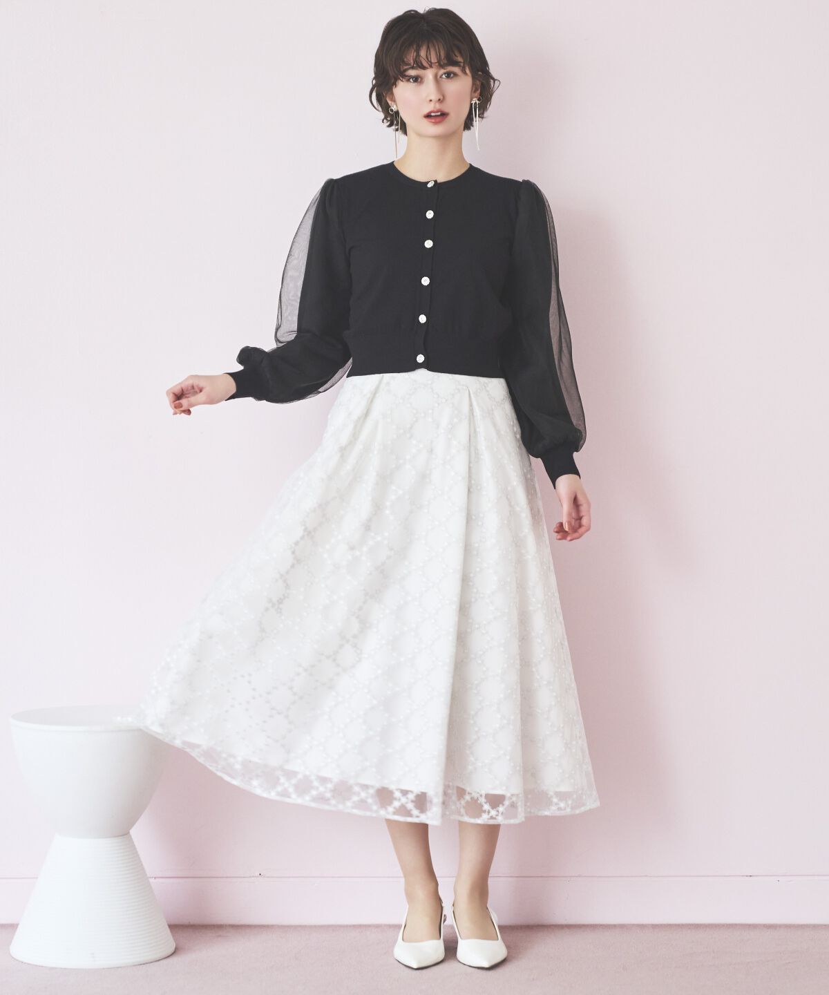 アンドクチュール「ダイヤチュールタックフレアスカート」|フレア|