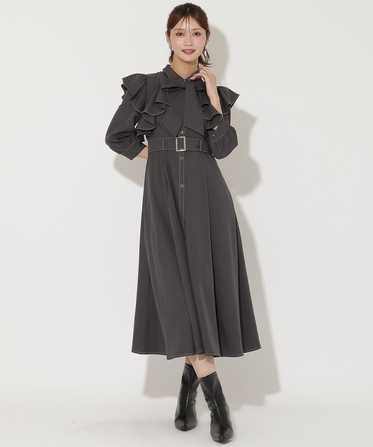 アンドクチュール「フリルケープ7分袖ワンピース」|ワンピース|