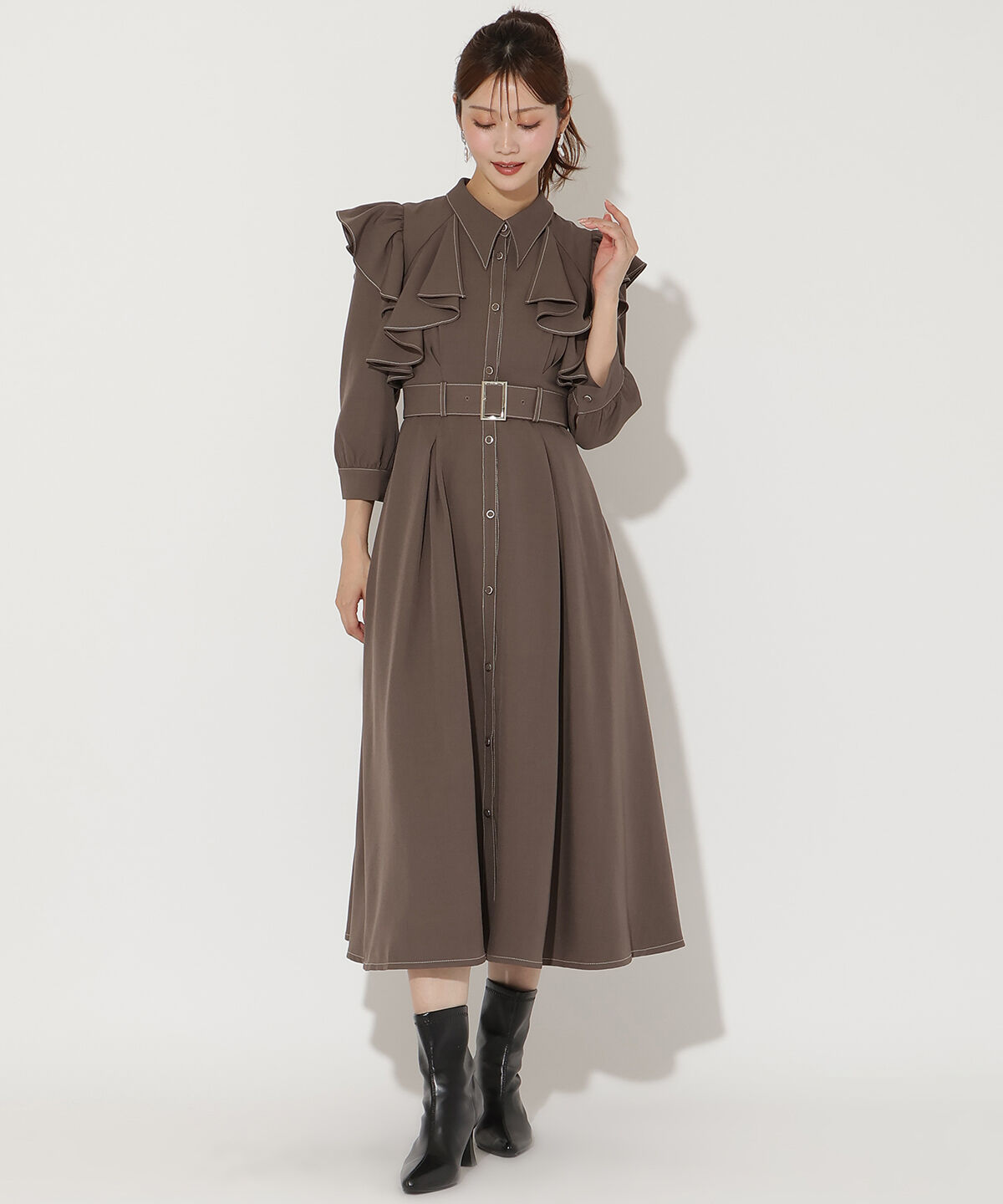 アンドクチュール「フリルケープ7分袖ワンピース」|ワンピース|