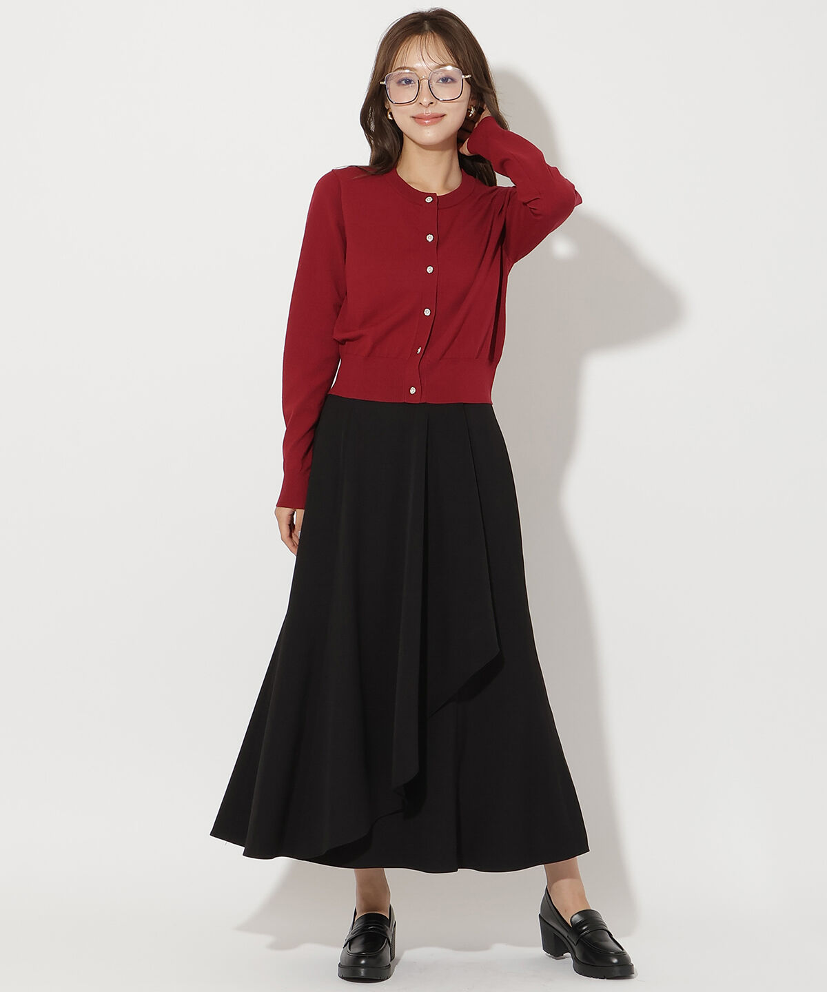 アンドクチュール「ビジューボタンクルーネックカーディガン」|カーディガン|