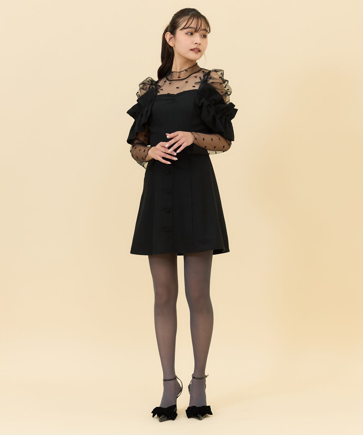 REDYAZEL「シャーリングショルダーミニワンピース」|ワンピース|