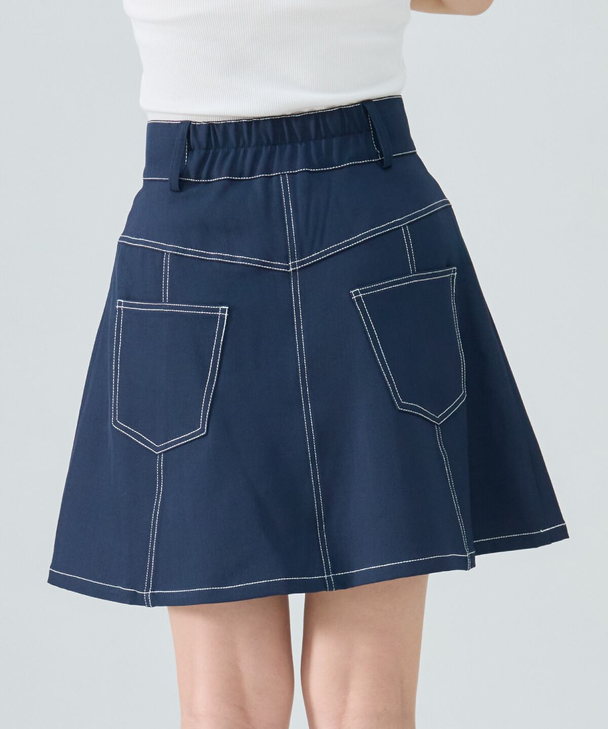 REDYAZEL「バイカラーステッチフレアミニスカート」|フレア|