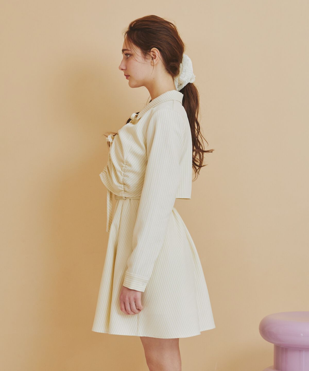 REDYAZEL「フロントシャーリングシャツ＆ストライプミニワンピースセット」|ワンピース|