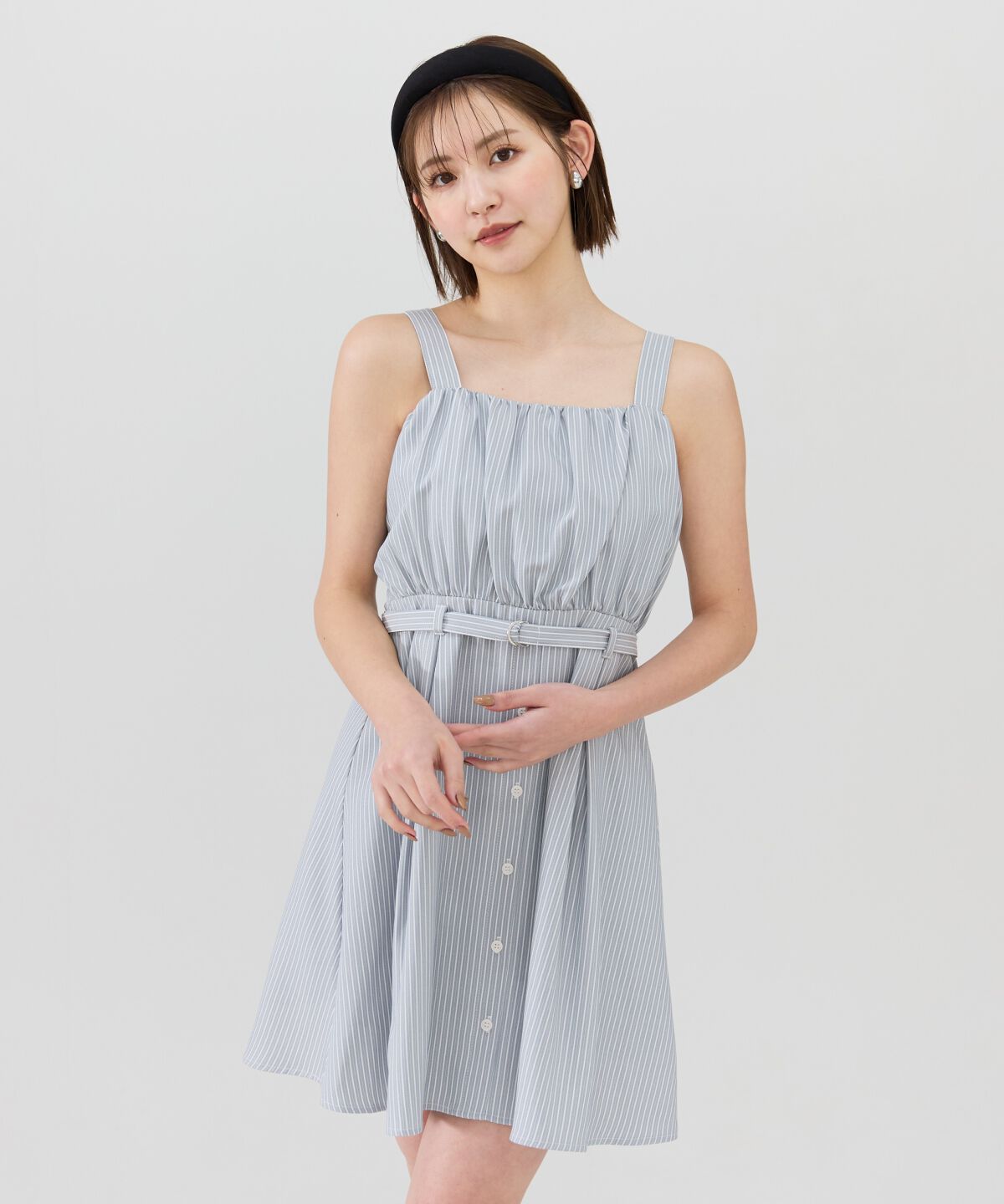 REDYAZEL「フロントシャーリングシャツ＆ストライプミニワンピースセット」|ワンピース|