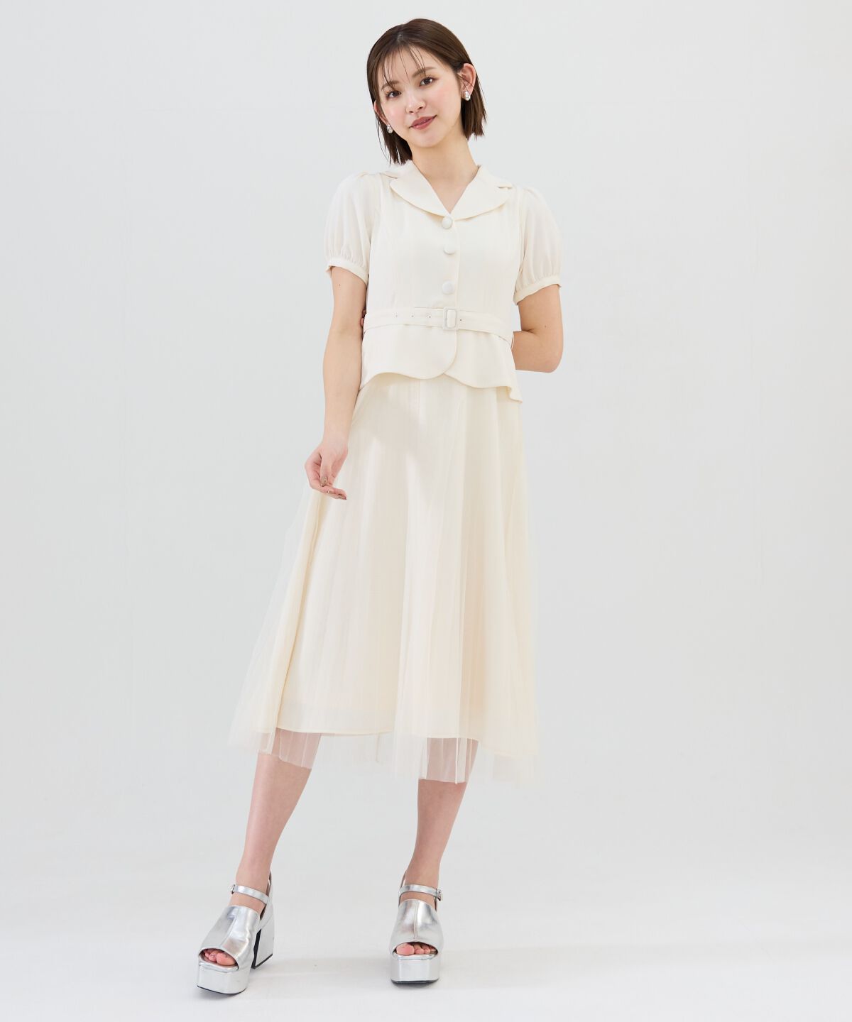 REDYAZEL「ツイル&times;チュールプリーツワンピース」|ワンピース|