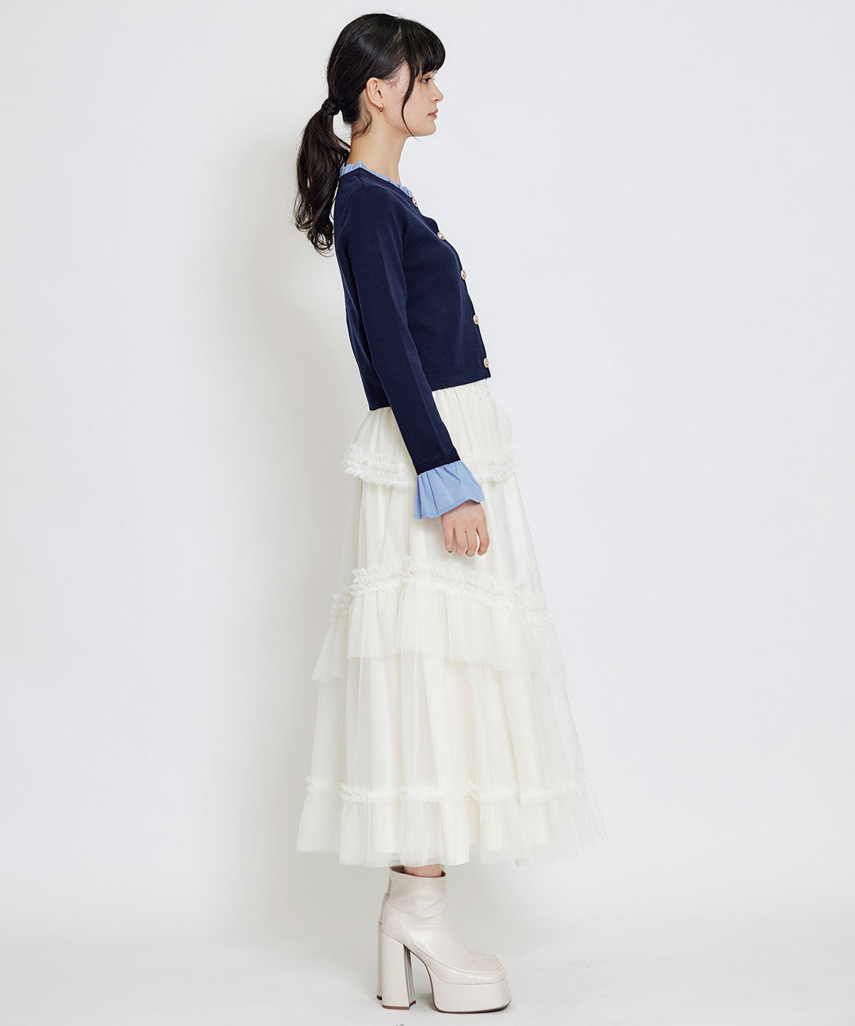 REDYAZEL「ソフトチュールフリルロングスカート」|フレア|