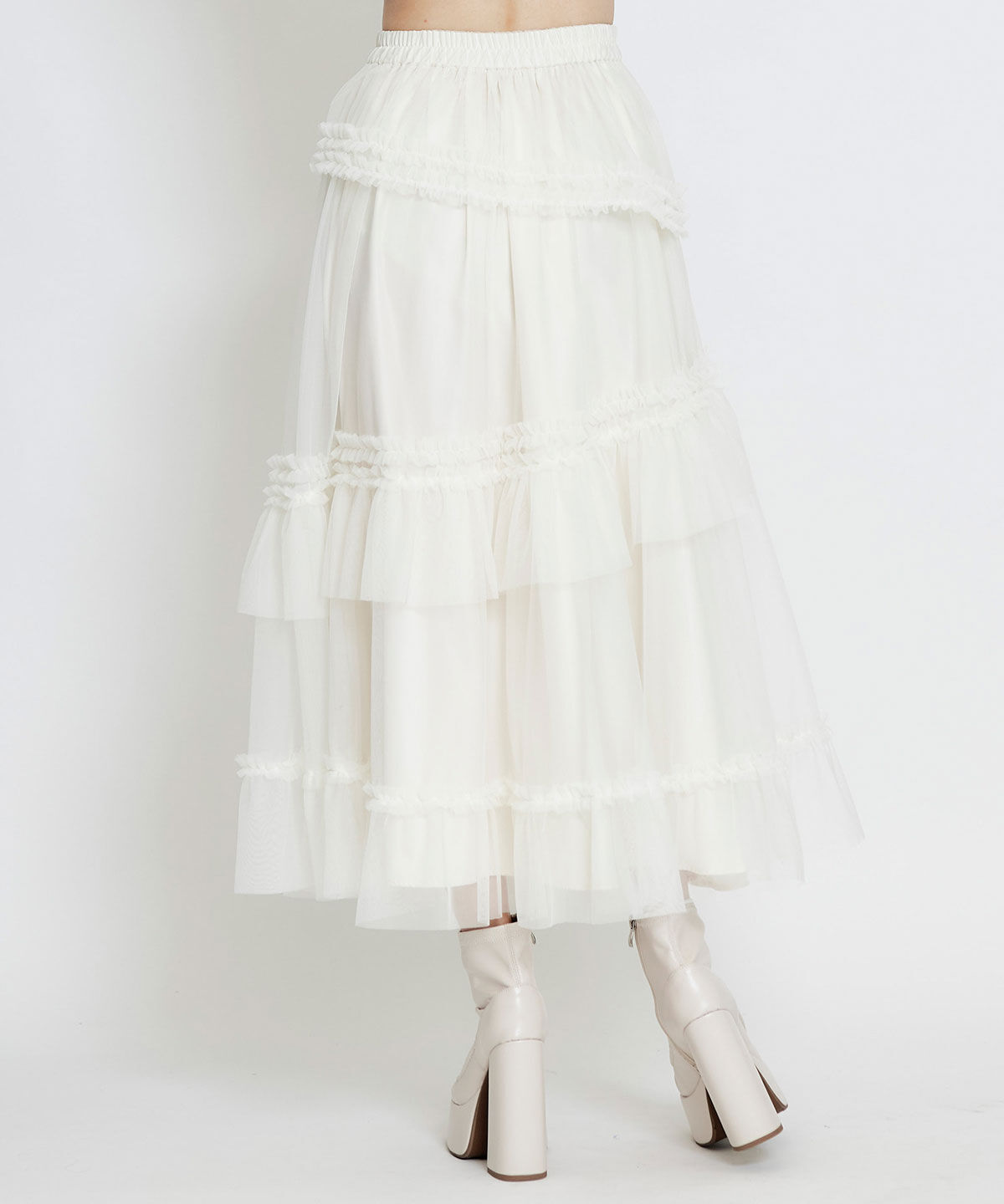 REDYAZEL「ソフトチュールフリルロングスカート」|フレア|