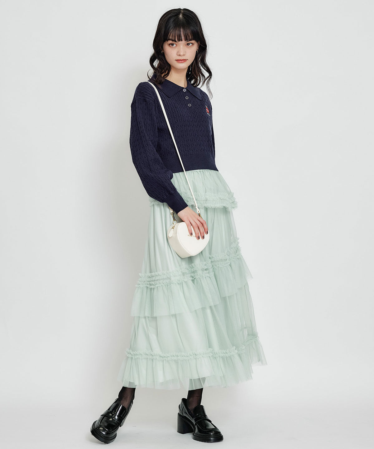 REDYAZEL「ソフトチュールフリルロングスカート」|フレア|