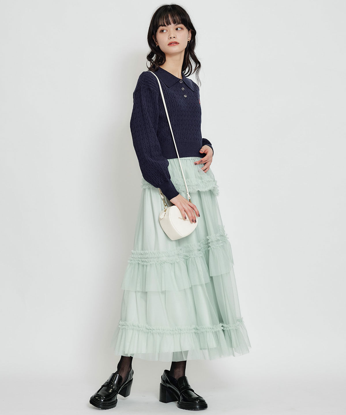 REDYAZEL「ソフトチュールフリルロングスカート」|フレア|