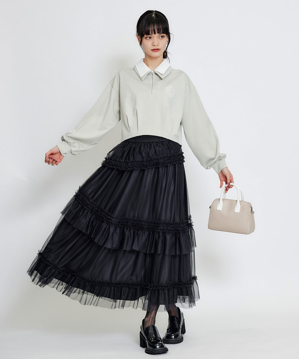 REDYAZEL「ソフトチュールフリルロングスカート」|フレア|