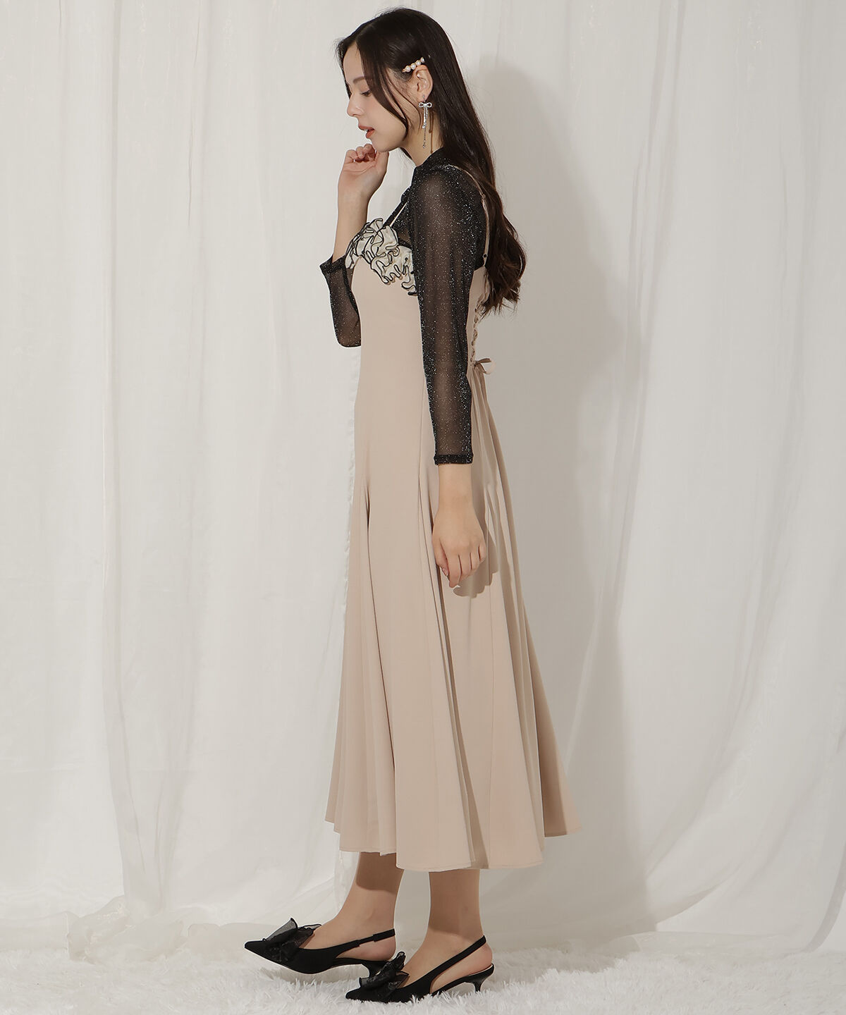 WILLSELECTION「フラワーキャミワンピース&times;シアーラメトップス」|ドレス|