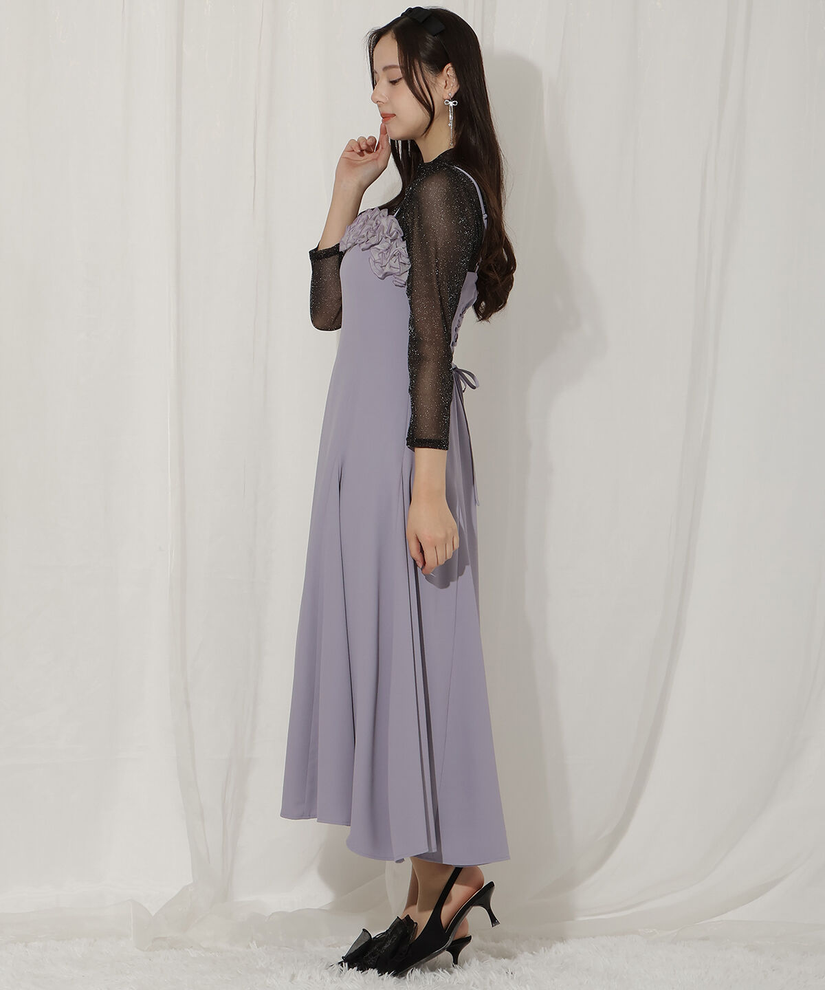 WILLSELECTION「フラワーキャミワンピース&times;シアーラメトップス」|ドレス|