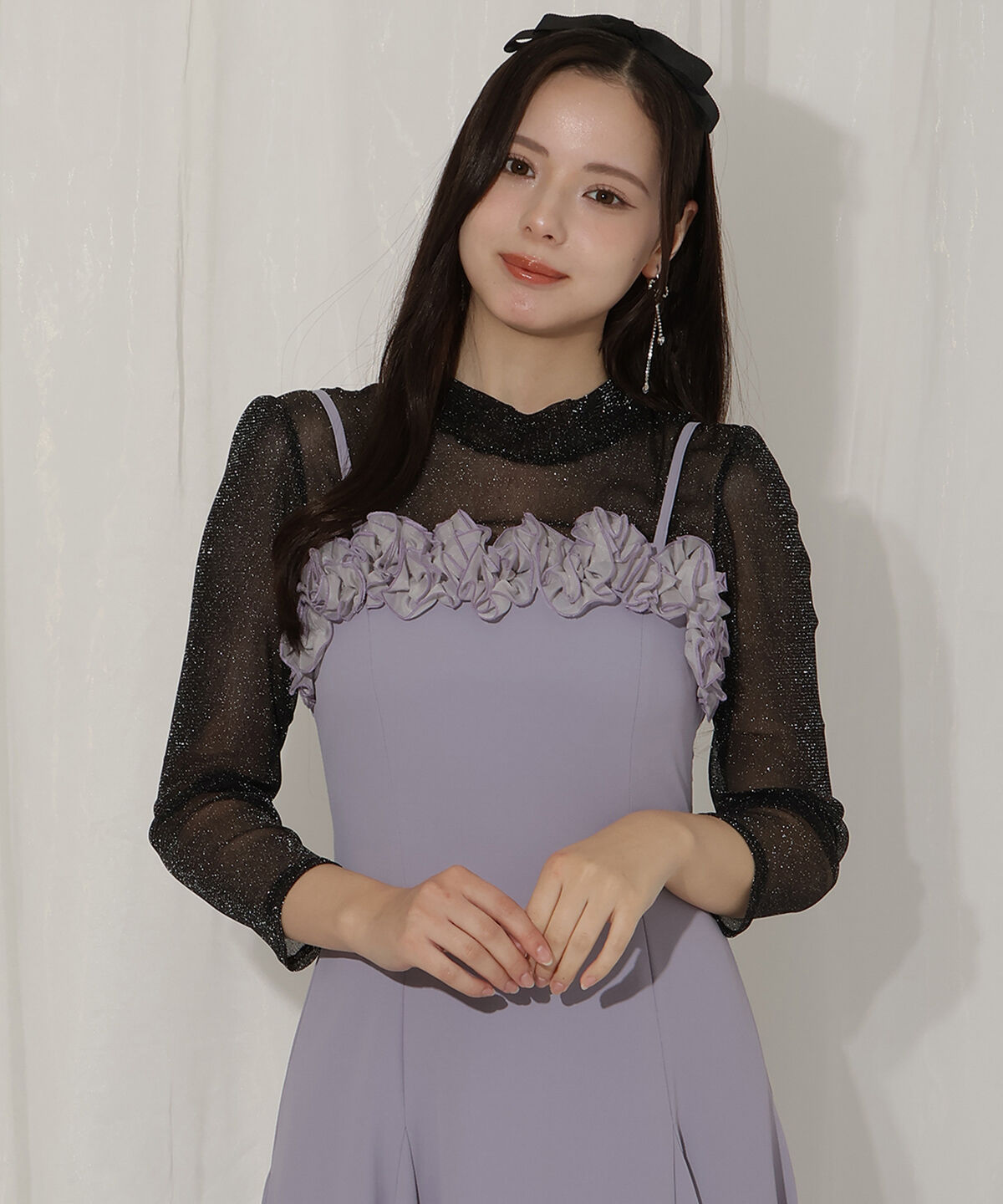 WILLSELECTION「フラワーキャミワンピース&times;シアーラメトップス」|ドレス|