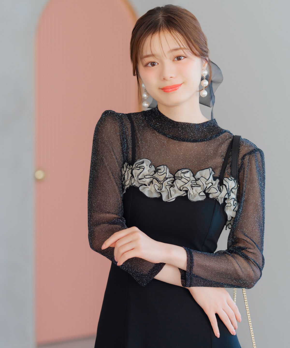 WILLSELECTION「フラワーキャミワンピース&times;シアーラメトップス」|ドレス|