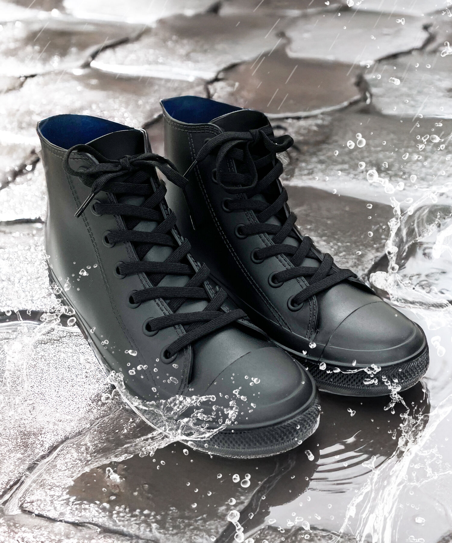 ORiental TRaffic「【防水】 ハイカット レインスニーカー /R-0016  晴雨兼用 ハイカットスニーカー 柔らかい」|スニーカー|BLACK