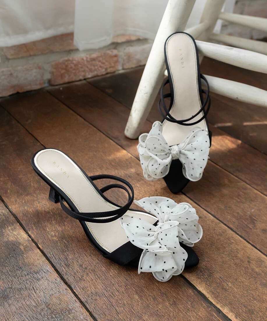  「シフォンリボンミュールサンダル」|パンプス|