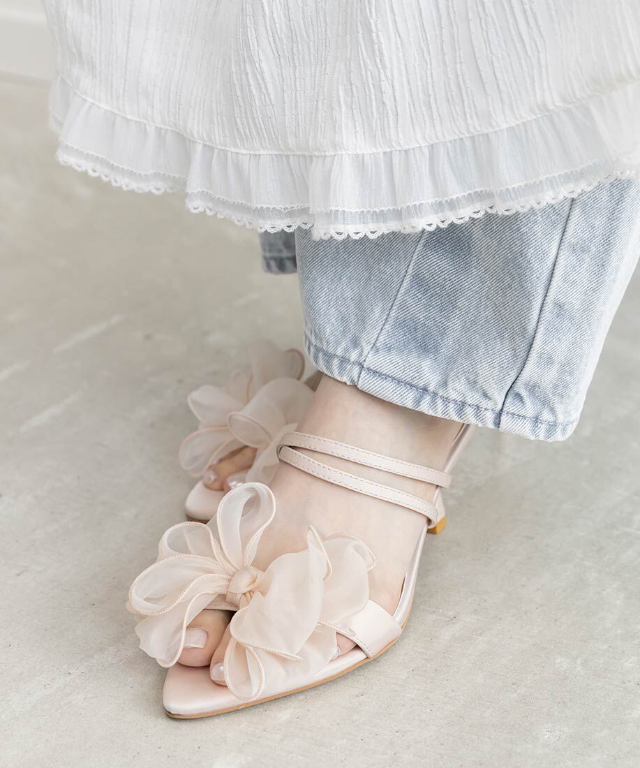  「シフォンリボンミュールサンダル」|パンプス|