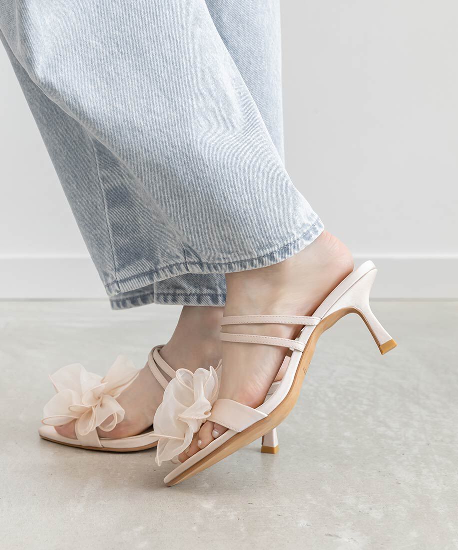  「シフォンリボンミュールサンダル」|パンプス|