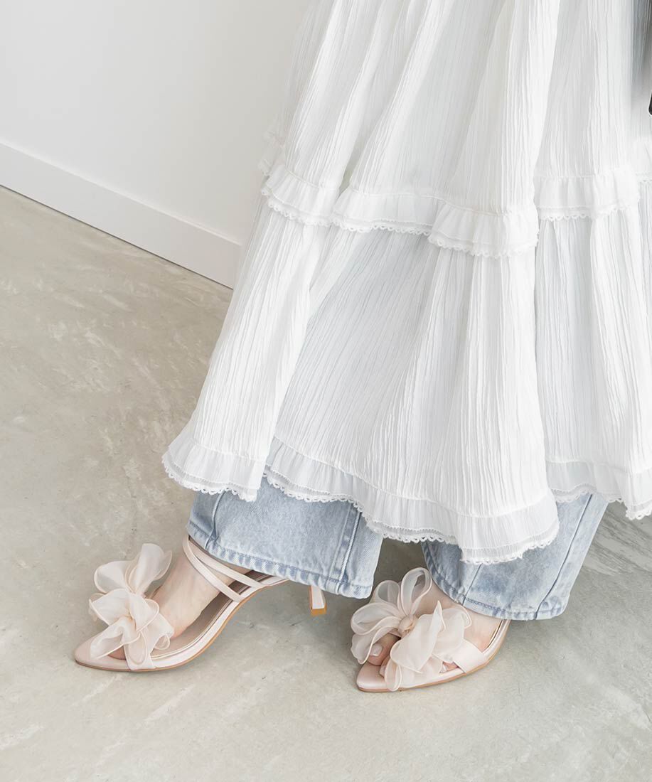  「シフォンリボンミュールサンダル」|パンプス|ピンク