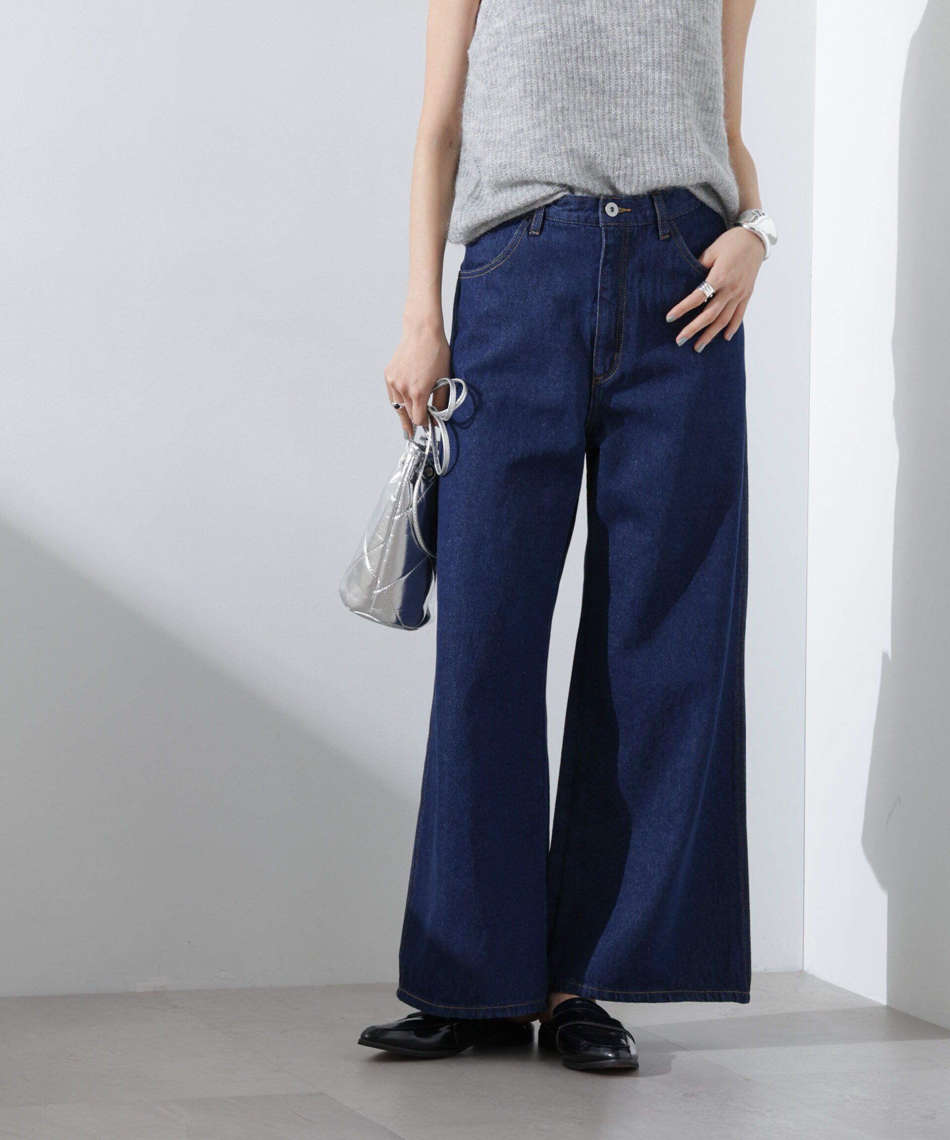 nano･universe「ワイドデニムパンツ（セットアップ可）」|チノ|D.ネイビー1