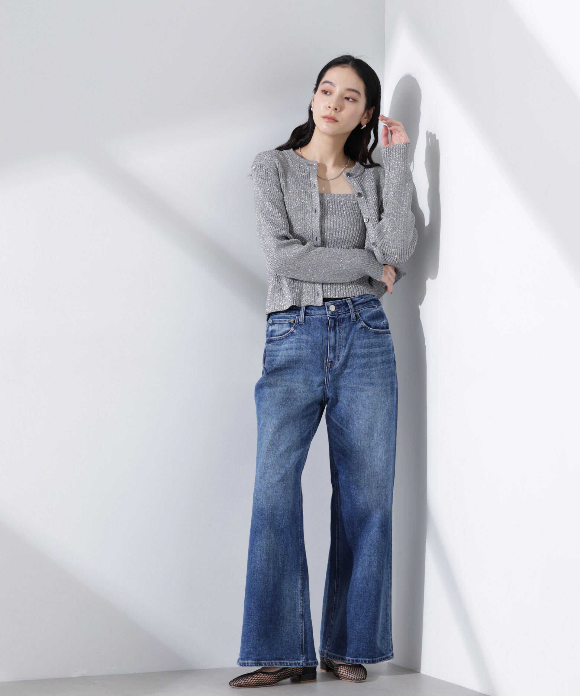 nano･universe「グリッターラメニットカーディガン（セットアップ可）」|ニット・セーター|