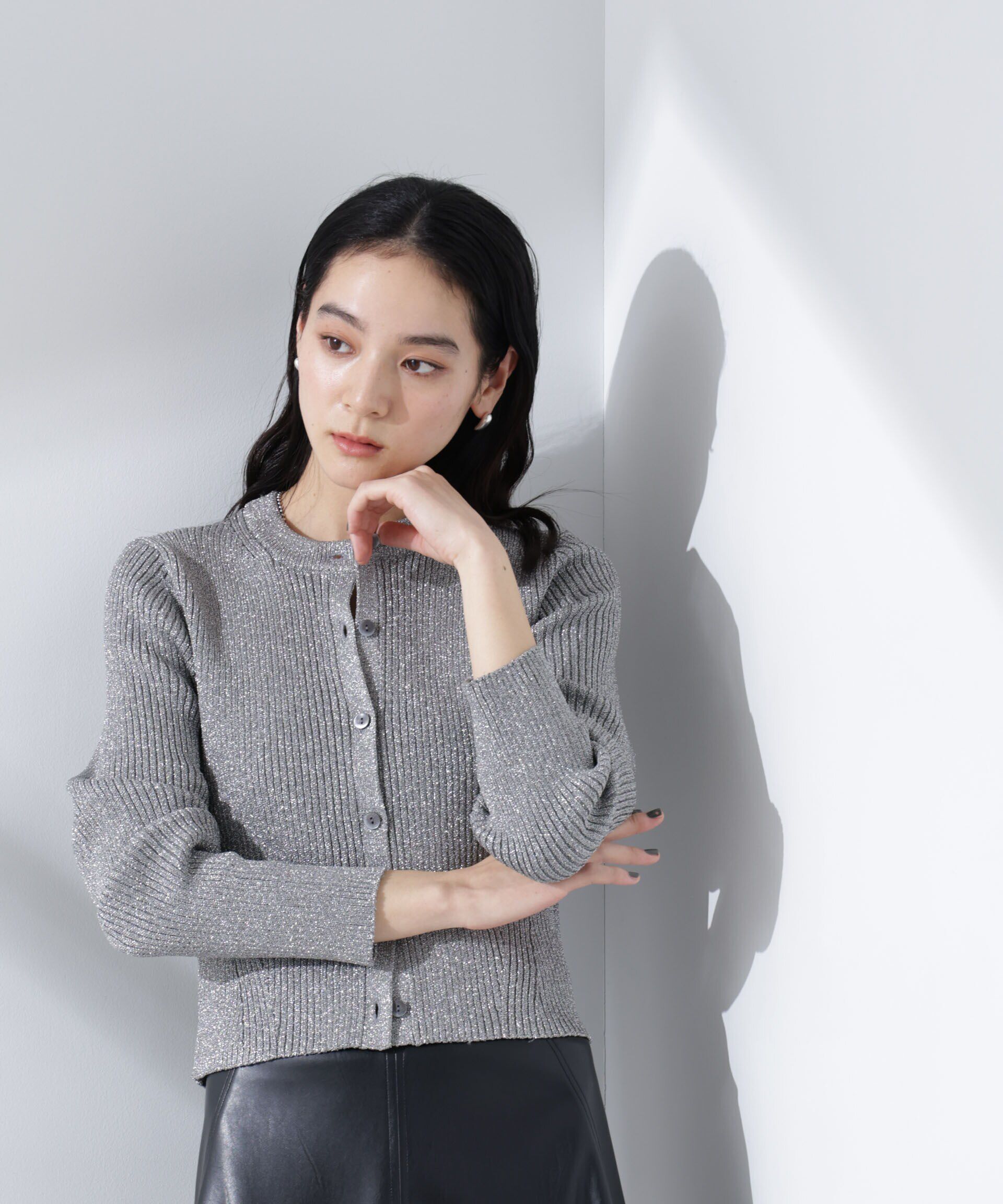 nano･universe「グリッターラメニットカーディガン（セットアップ可）」|ニット・セーター|