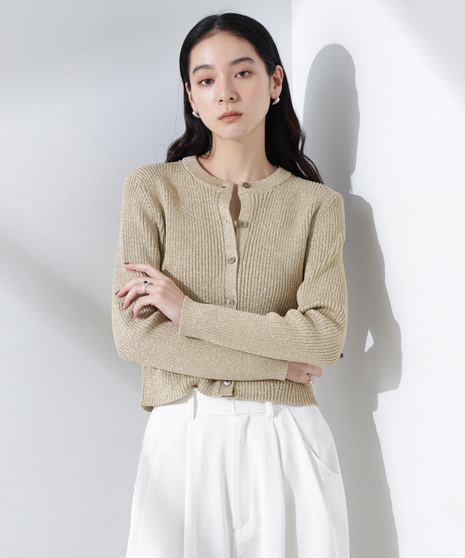 nano･universe「グリッターラメニットカーディガン（セットアップ可）」|ニット・セーター|