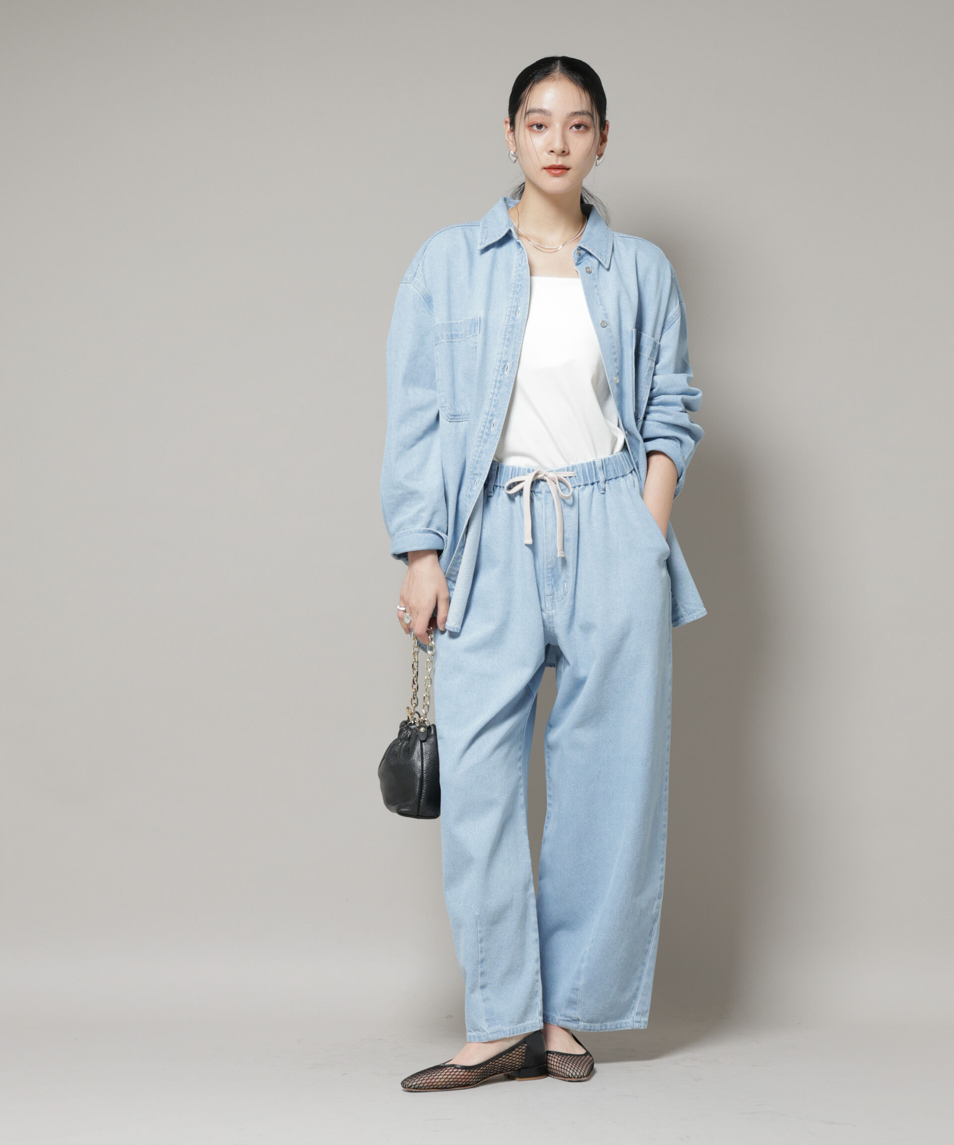 nano･universe「ドロストデニムパンツ(セットアップ可)」|チノ|