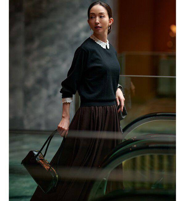 23区「【洗える】エンブロイダリー フラワーレースコンビ ニット」|ニット・セーター|