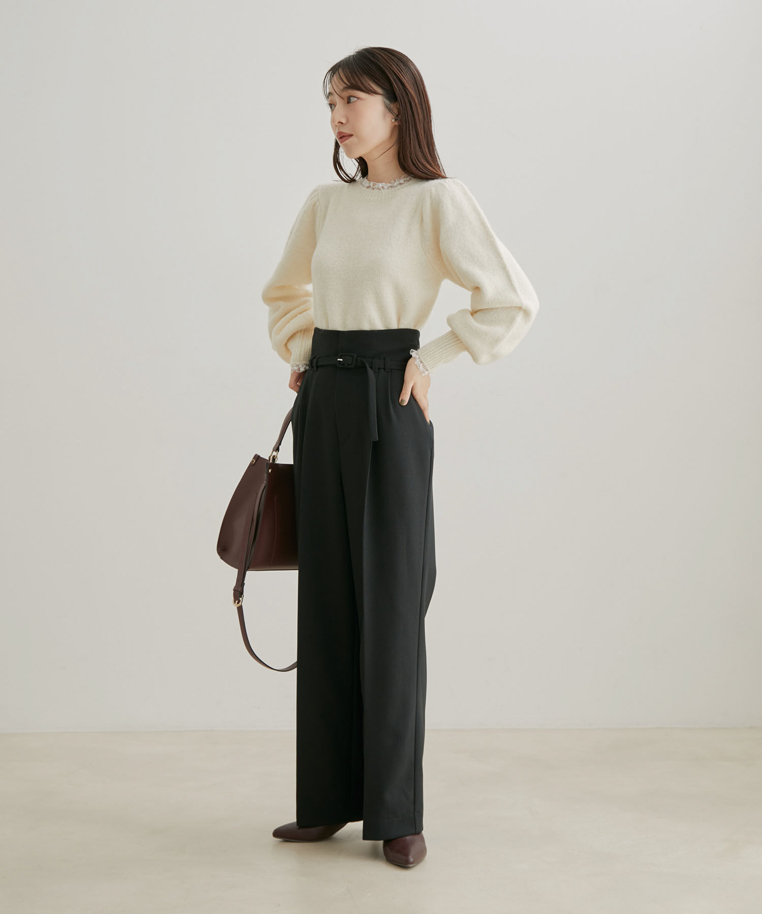 VIS「【Washable・EASY CARE】エコウールタッチワイドパンツ【sustainable】」|スラックス|