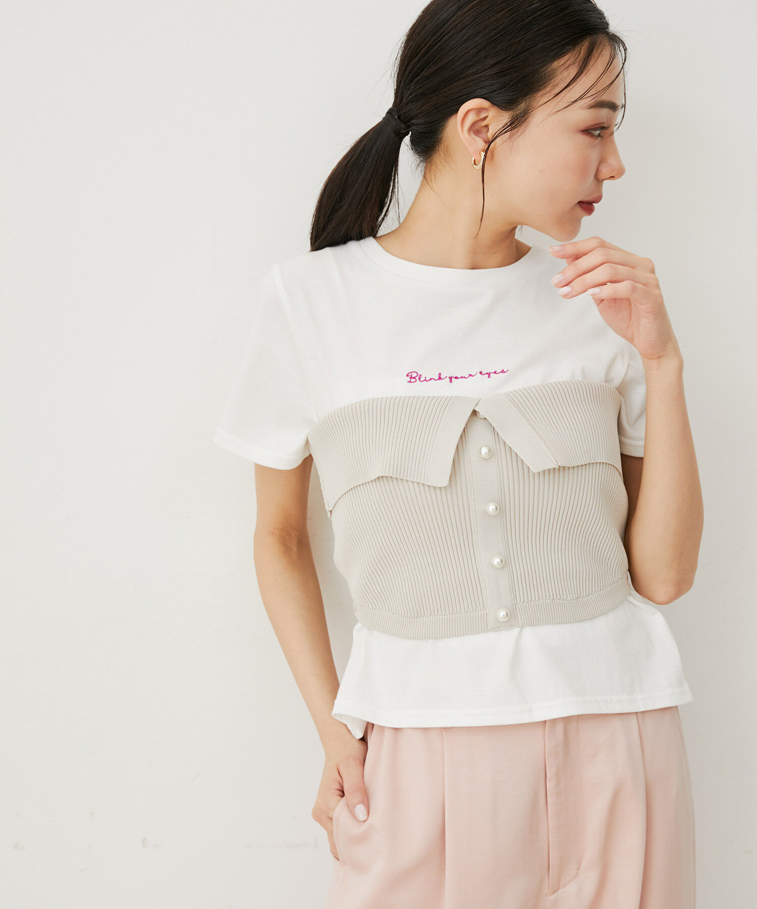 VIS「【洗える】パール釦ニットビスチェ」|ニット・セーター|