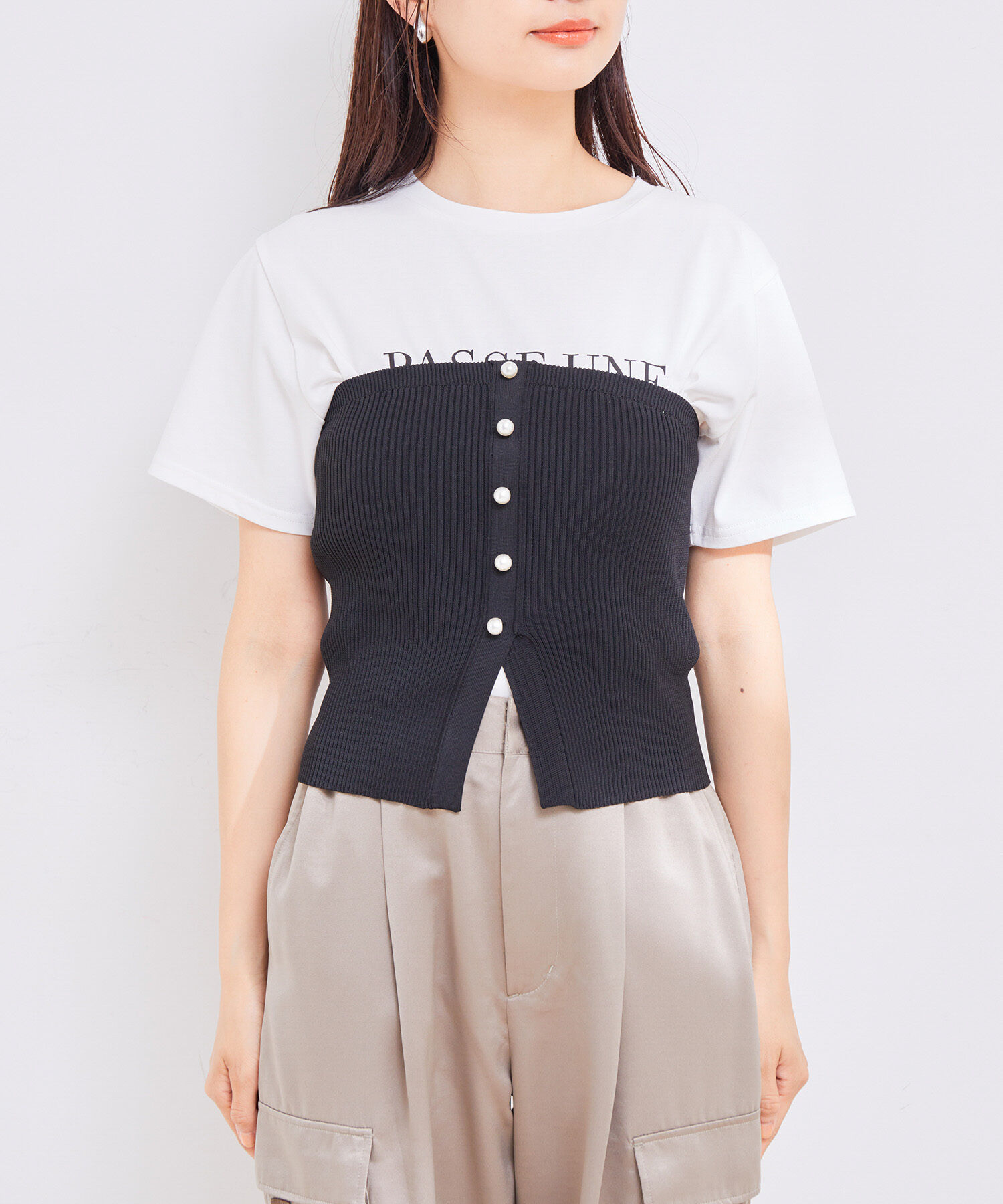 VIS「【洗える】パール釦ニットビスチェ」|ニット・セーター|