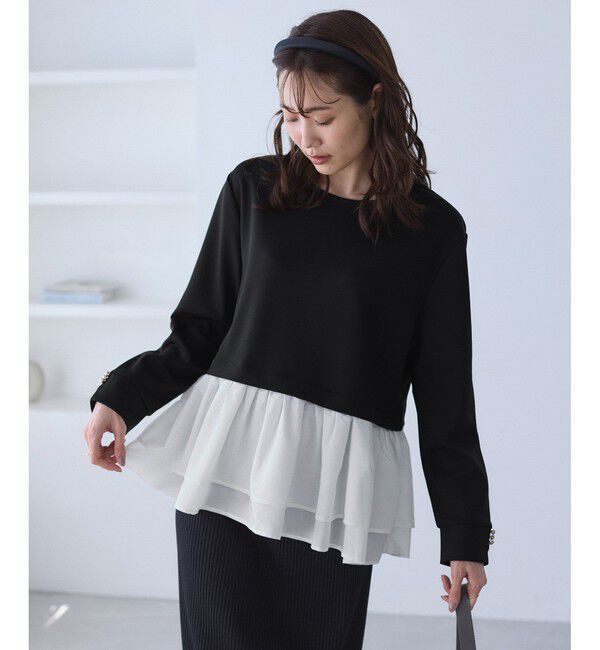 Rope&rsquo;Picnic「布帛ドッキングペプラムギャザープルオーバー」|Tシャツ・カットソー|ブラック(01)