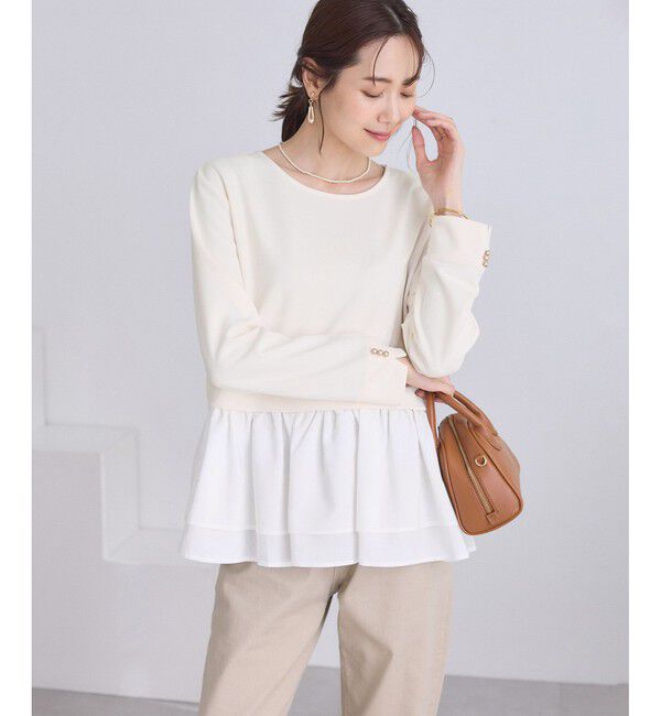 Rope&rsquo;Picnic「布帛ドッキングペプラムギャザープルオーバー」|Tシャツ・カットソー|オフホワイト(15)