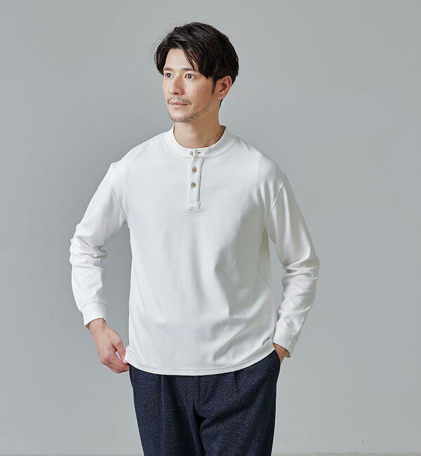 ABAHOUSE「【ヘンリーネック】ポンチ 長袖 Ｔシャツ」|Tシャツ・カットソー|ホワイト