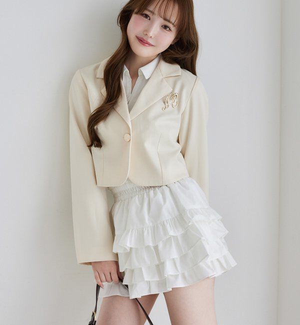  「ブローチ付きショートテーラージャケット/WEB限定リバイバル」|テーラードジャケット|