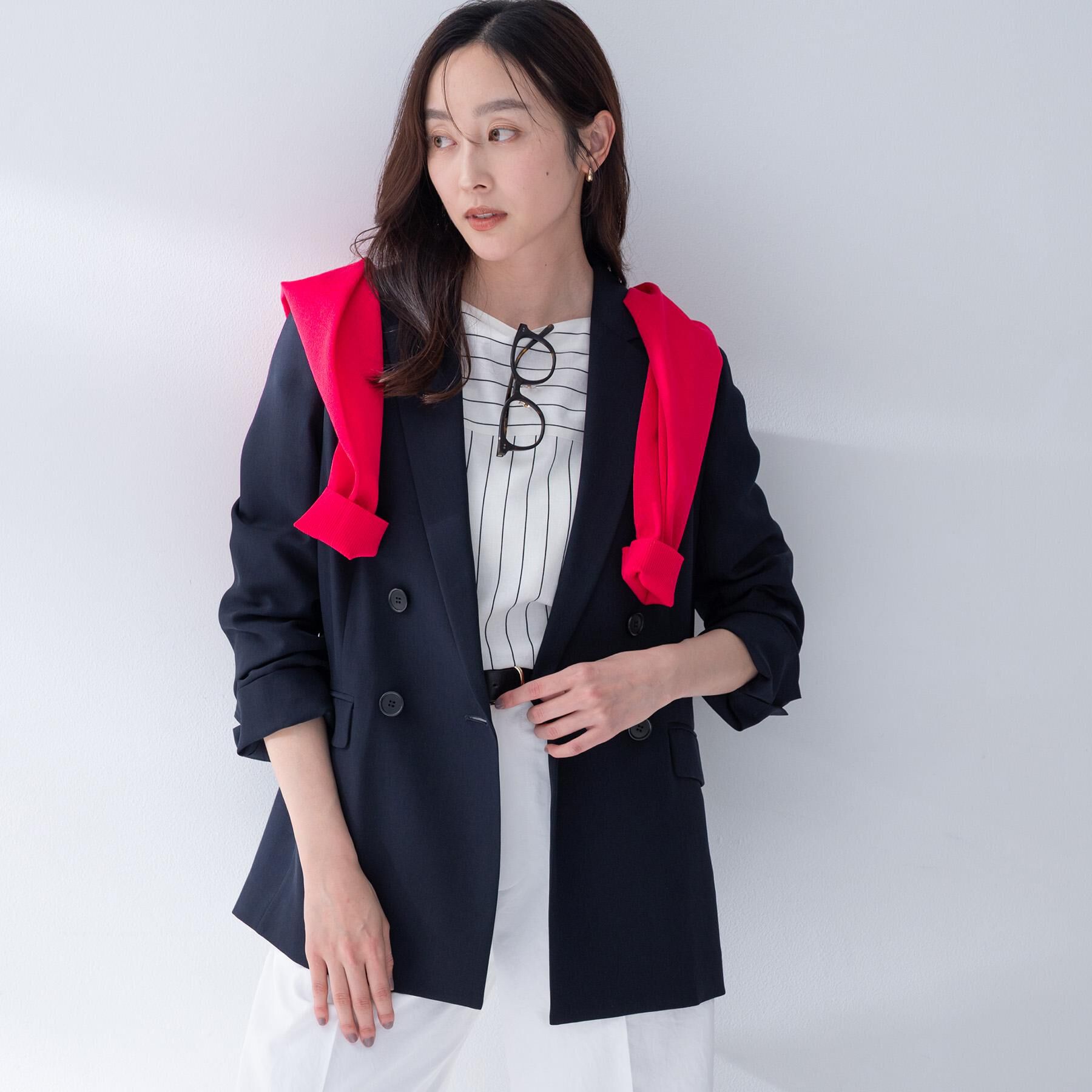 UNTITLED「【UV/接触冷感/洗える】エアリー ダブルブレストジャケット」|テーラードジャケット|ネイビー(094)