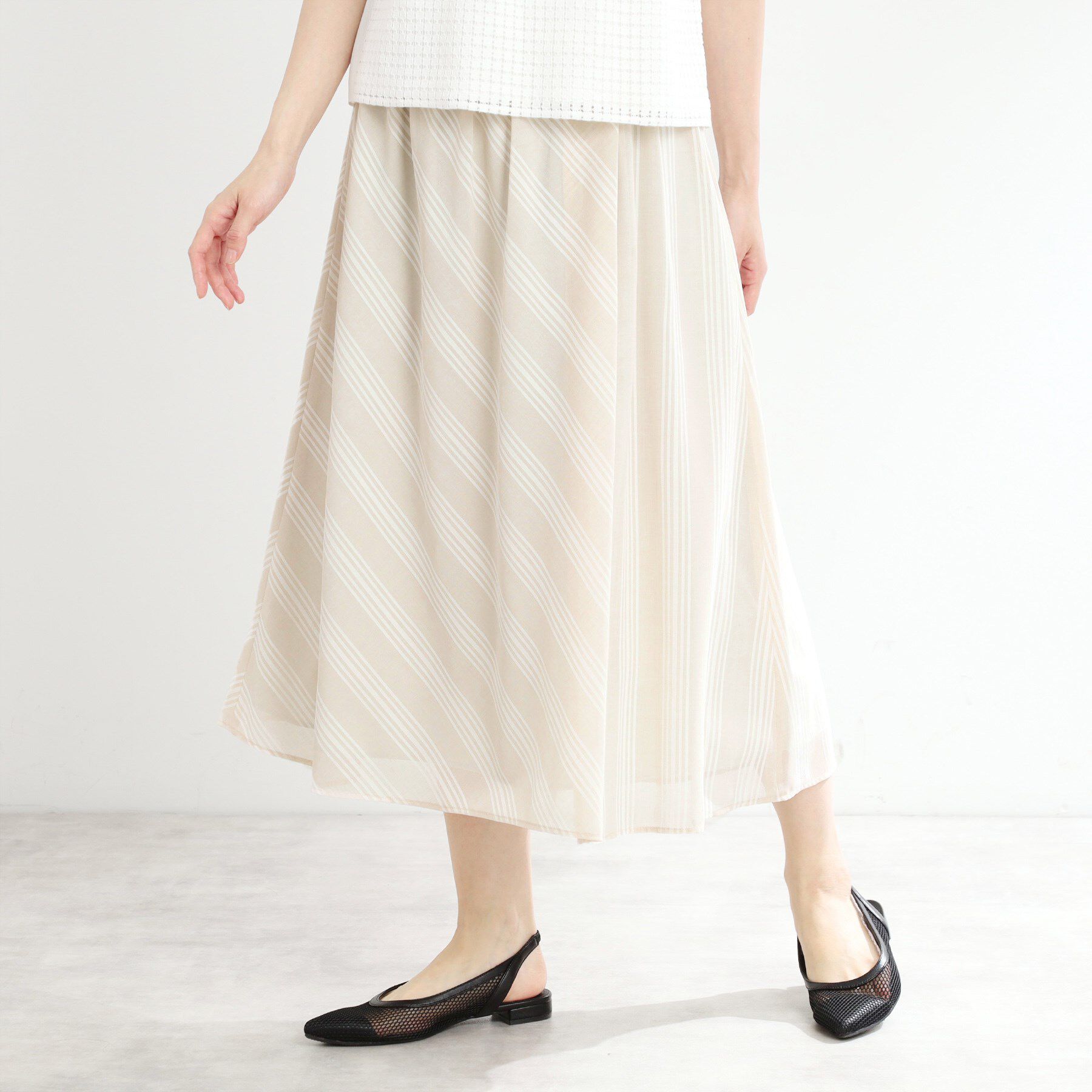 Reflect「【手洗い可】ストライプ柄シアースカート」|スカート|