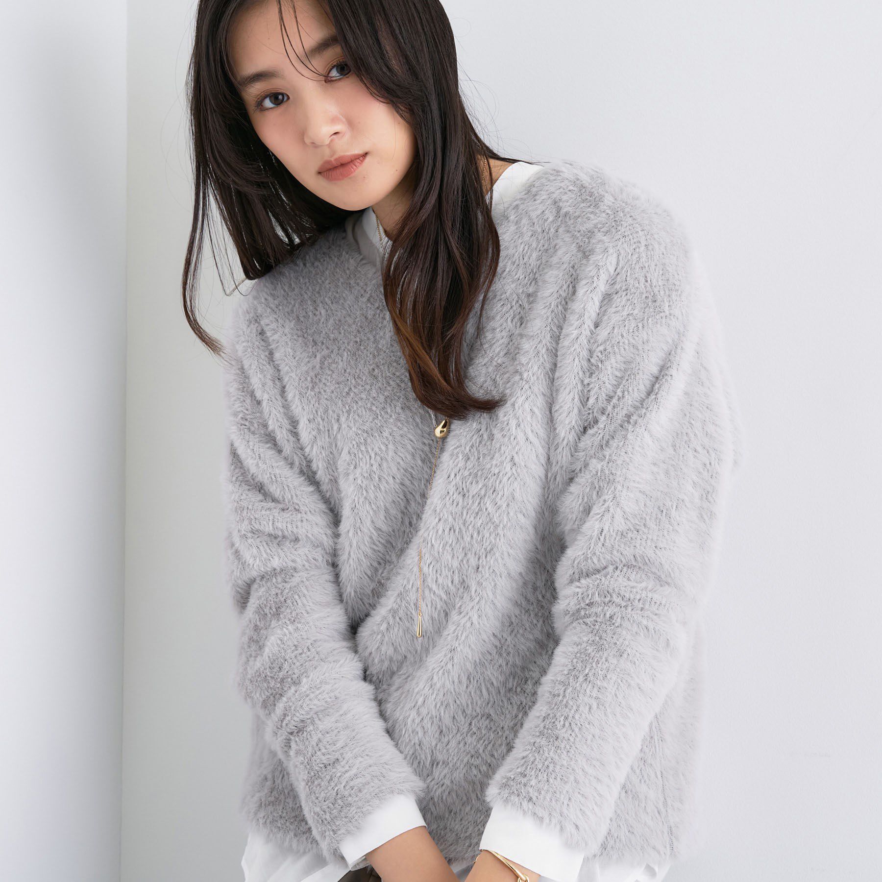 INDIVI「【洗える】エアリーシャギートップス」|Tシャツ・カットソー|グレージュ(050)