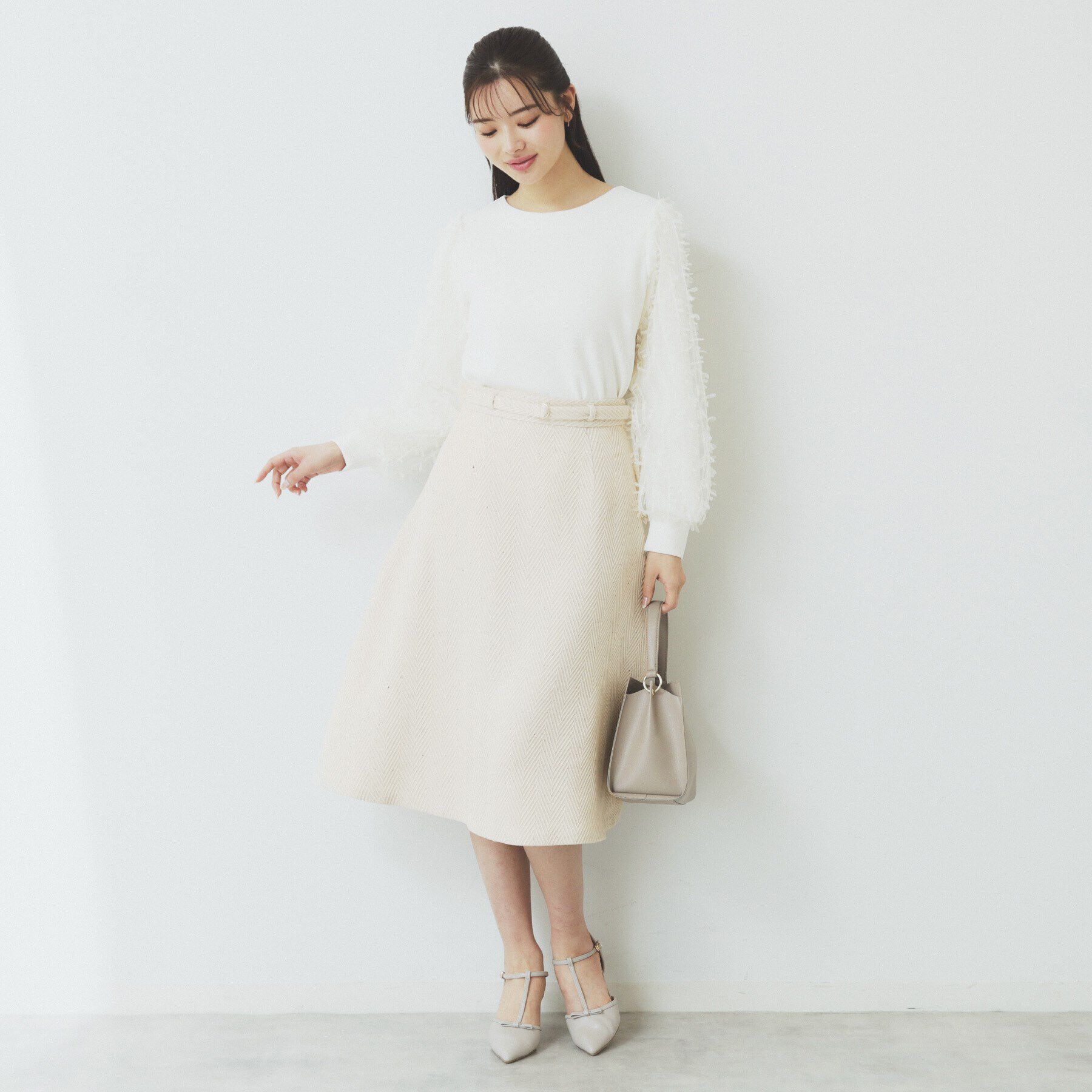 index「ツイードヘリンボーンフレアスカート【洗濯機洗い可/イージーアイロン】」|スカート|