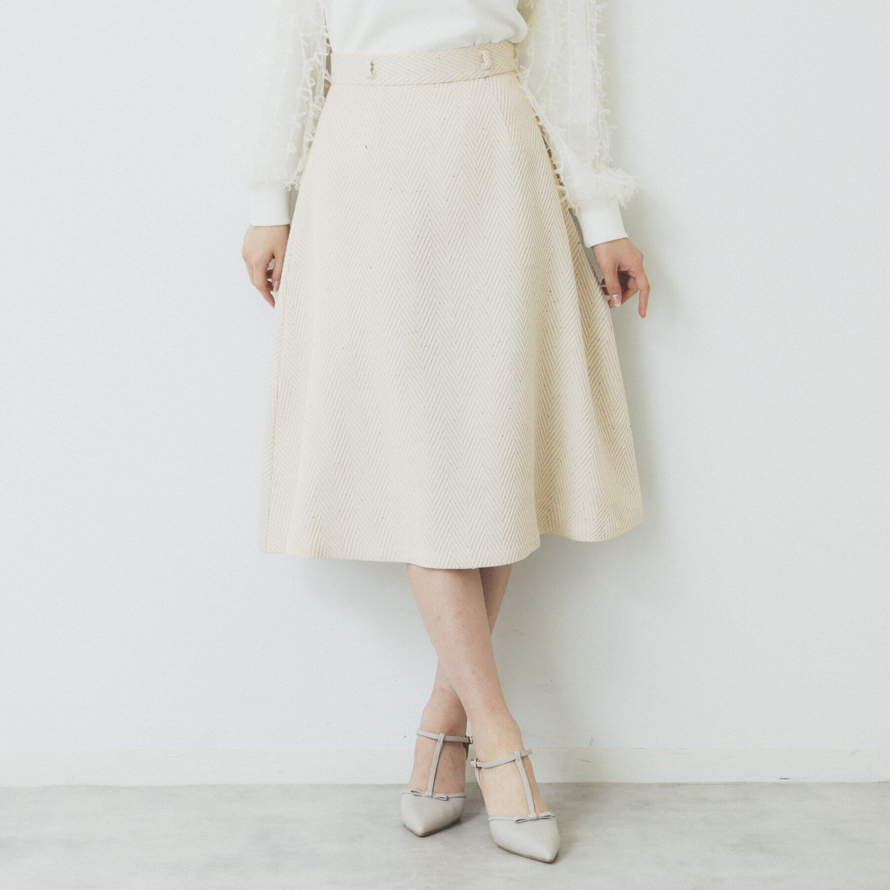 index「ツイードヘリンボーンフレアスカート【洗濯機洗い可/イージーアイロン】」|スカート|