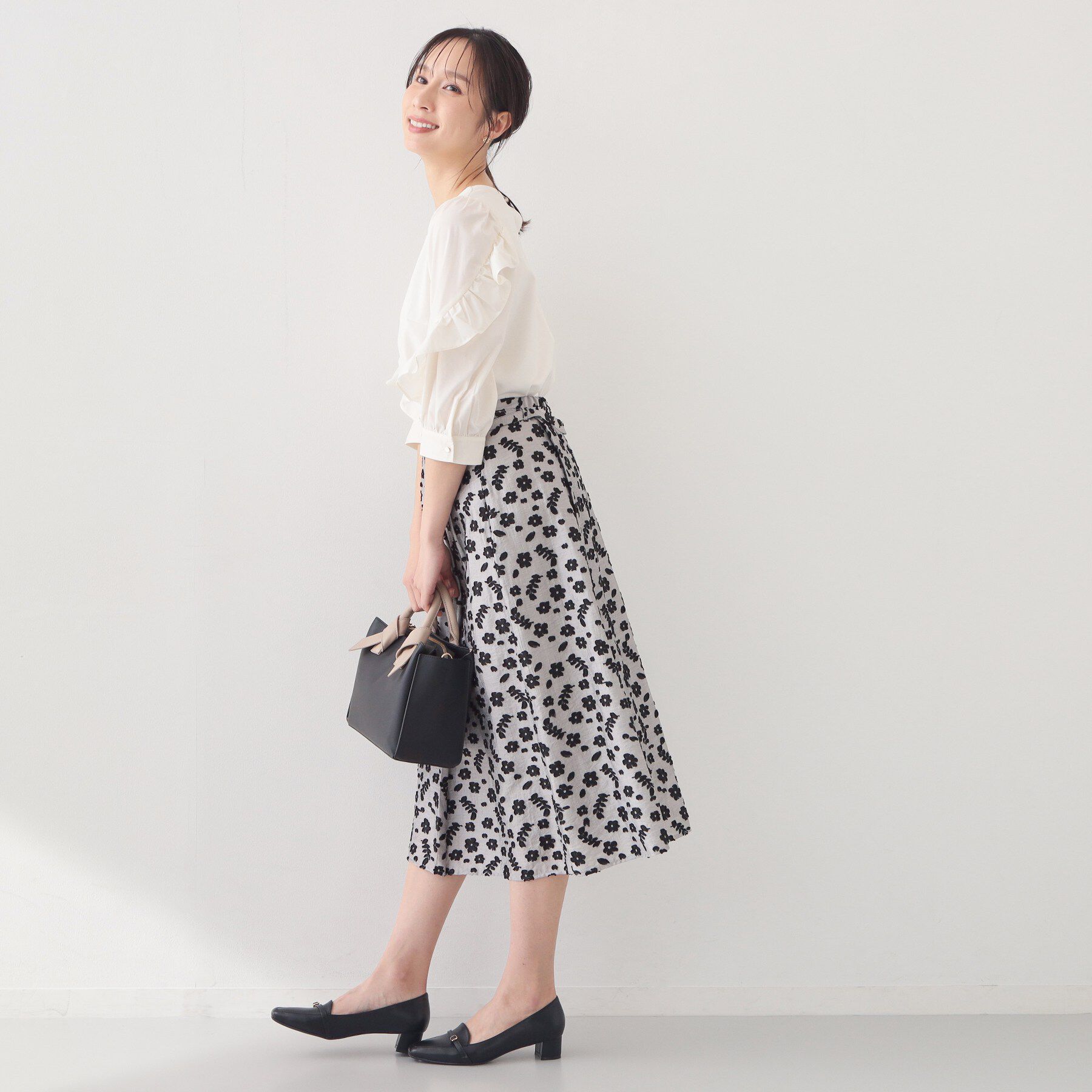 index「麻調花柄ジャカードフレアスカート【洗える】」|スカート|