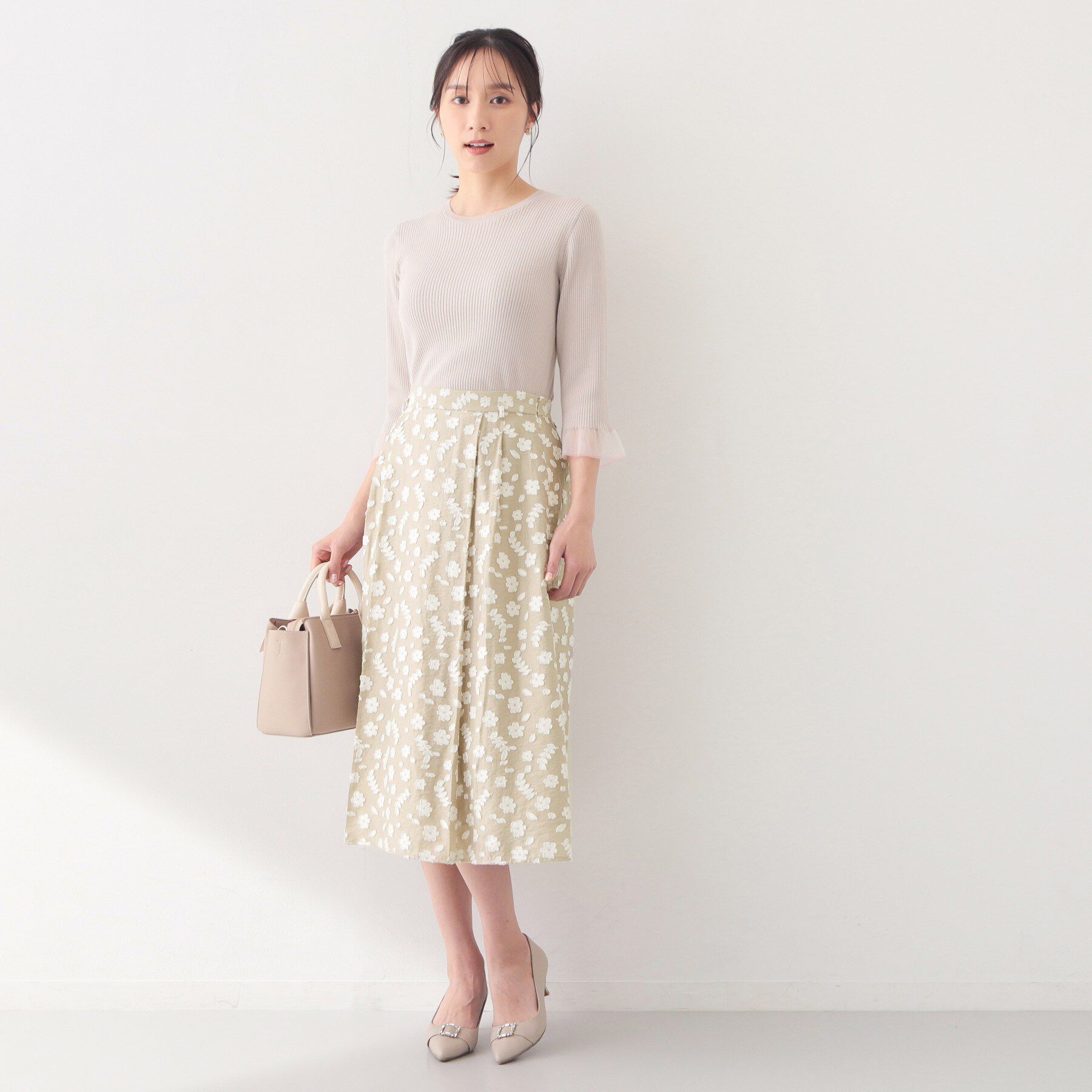 index「麻調花柄ジャカードフレアスカート【洗える】」|スカート|