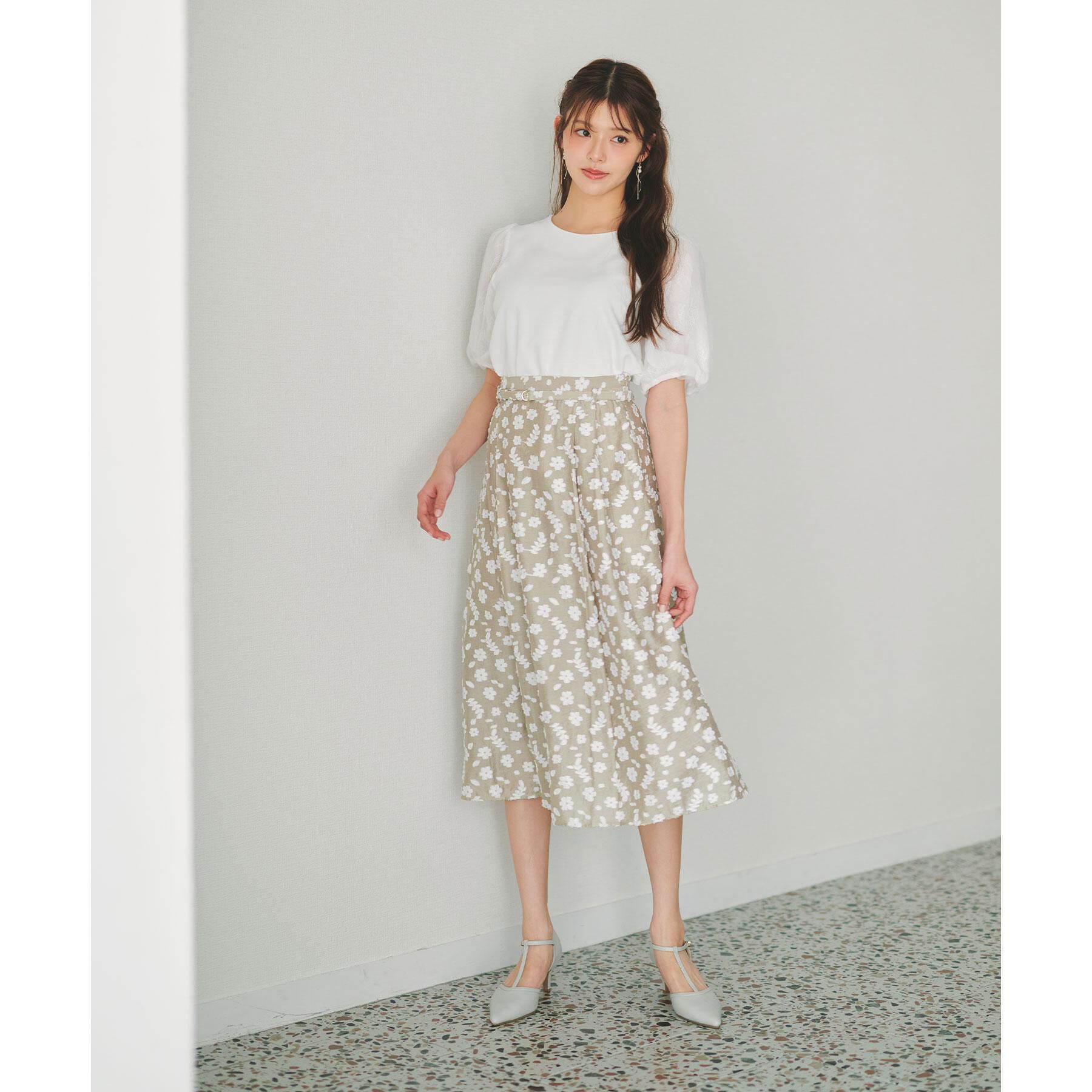 index「麻調花柄ジャカードフレアスカート【洗える】」|スカート|