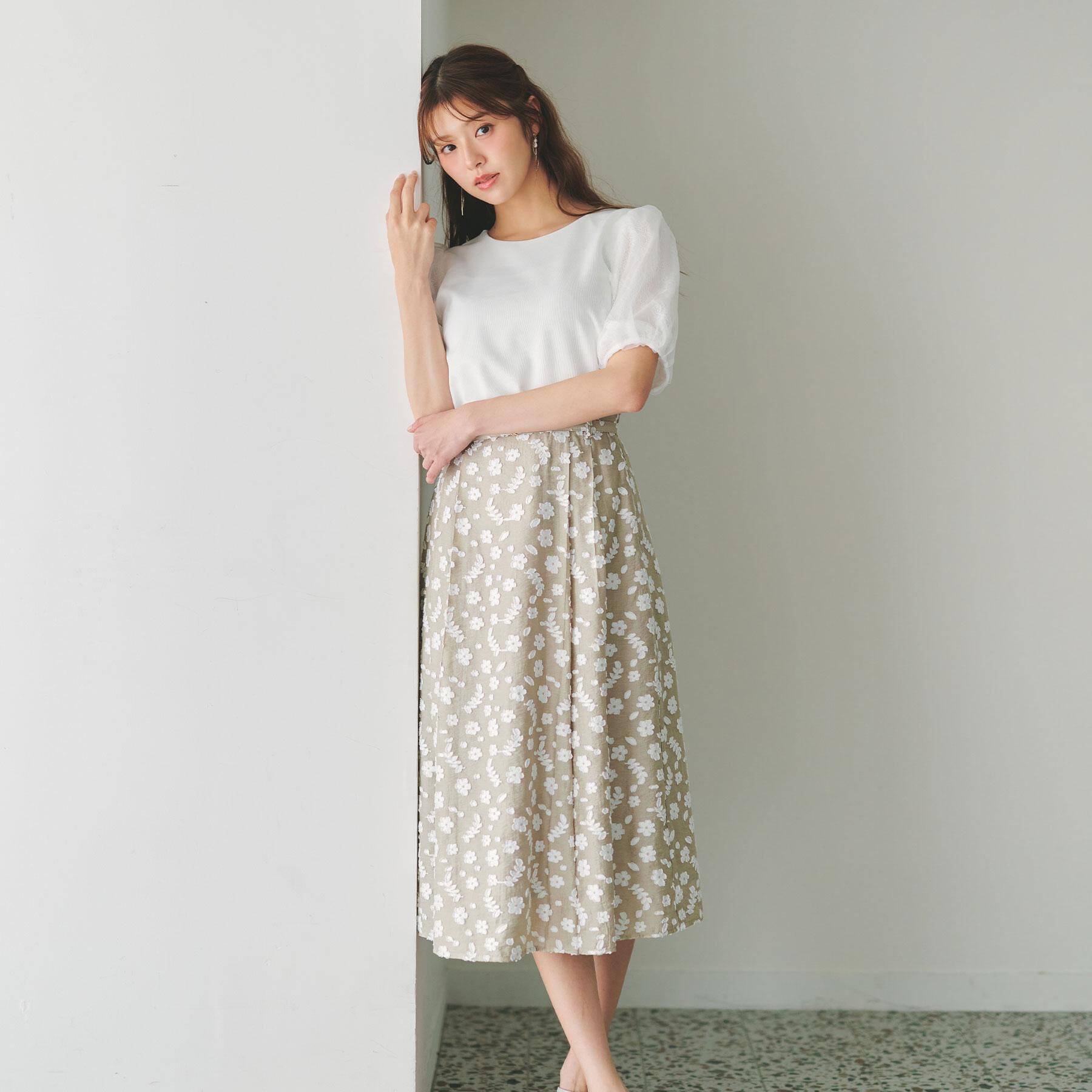 index「麻調花柄ジャカードフレアスカート【洗える】」|スカート|