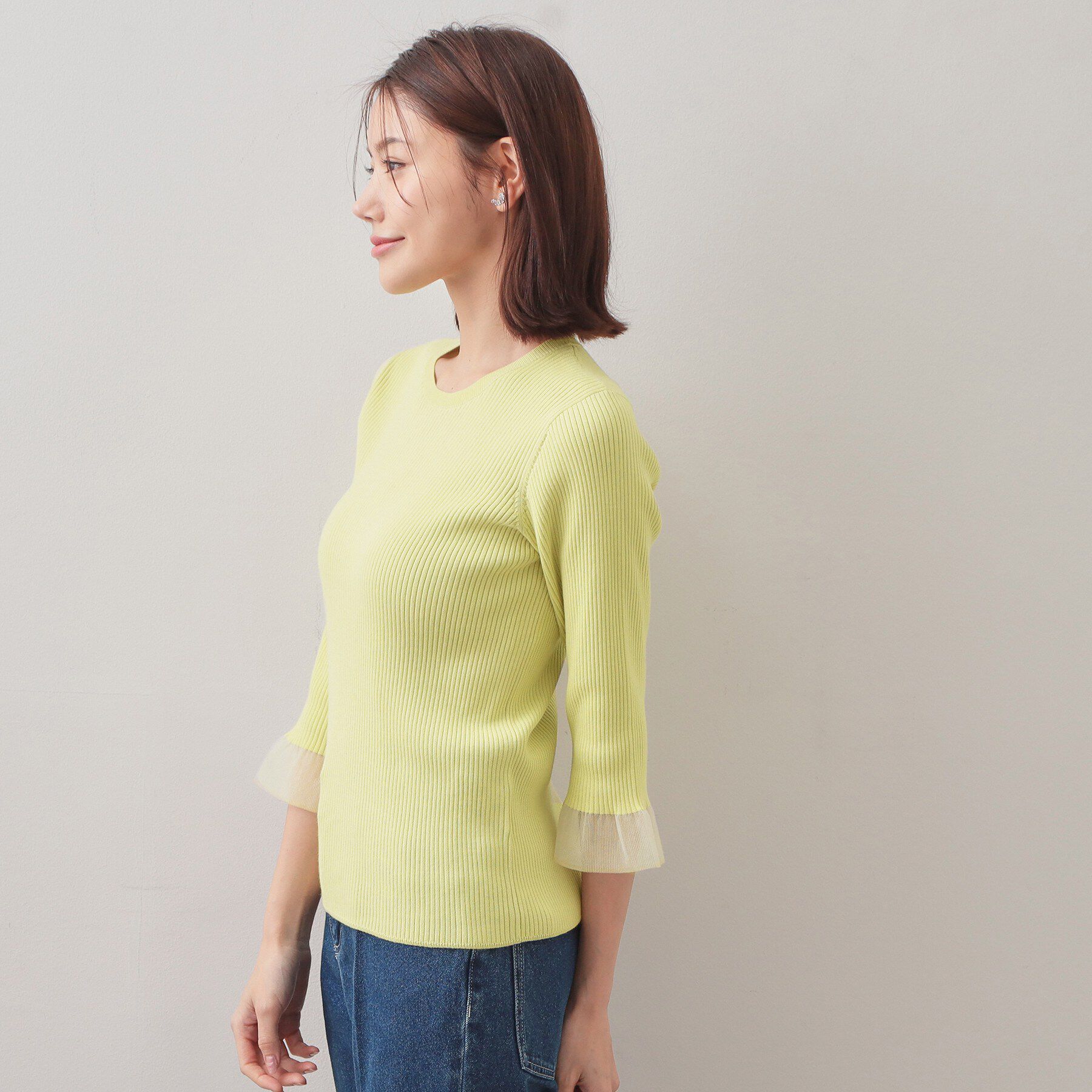 index「UVケア リブシアーフレアスリーブニット【洗える】」|ニット・セーター|