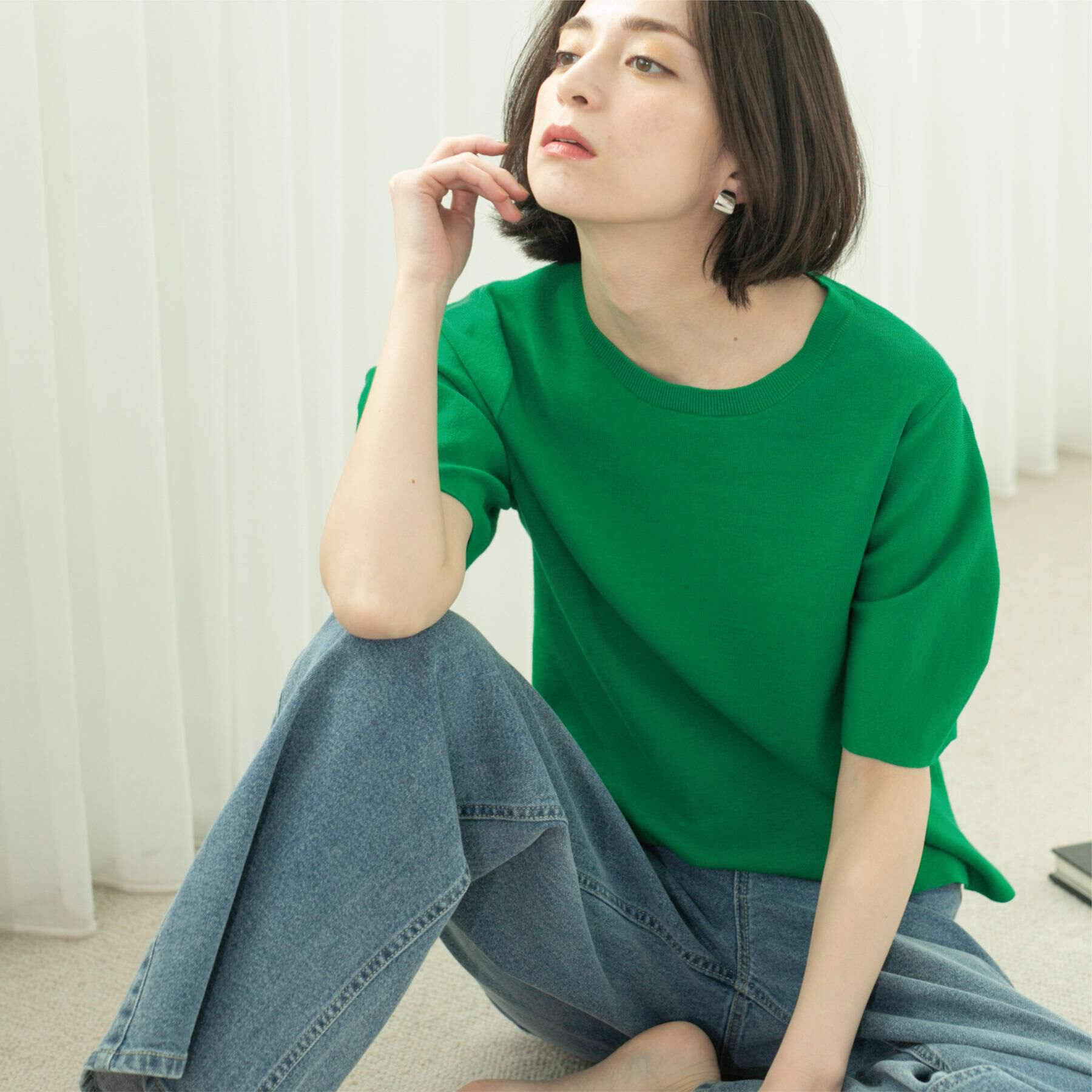 OPAQUE.CLIP「カーブスリーブニット【UV/洗濯機洗い可】」|ニット・セーター|