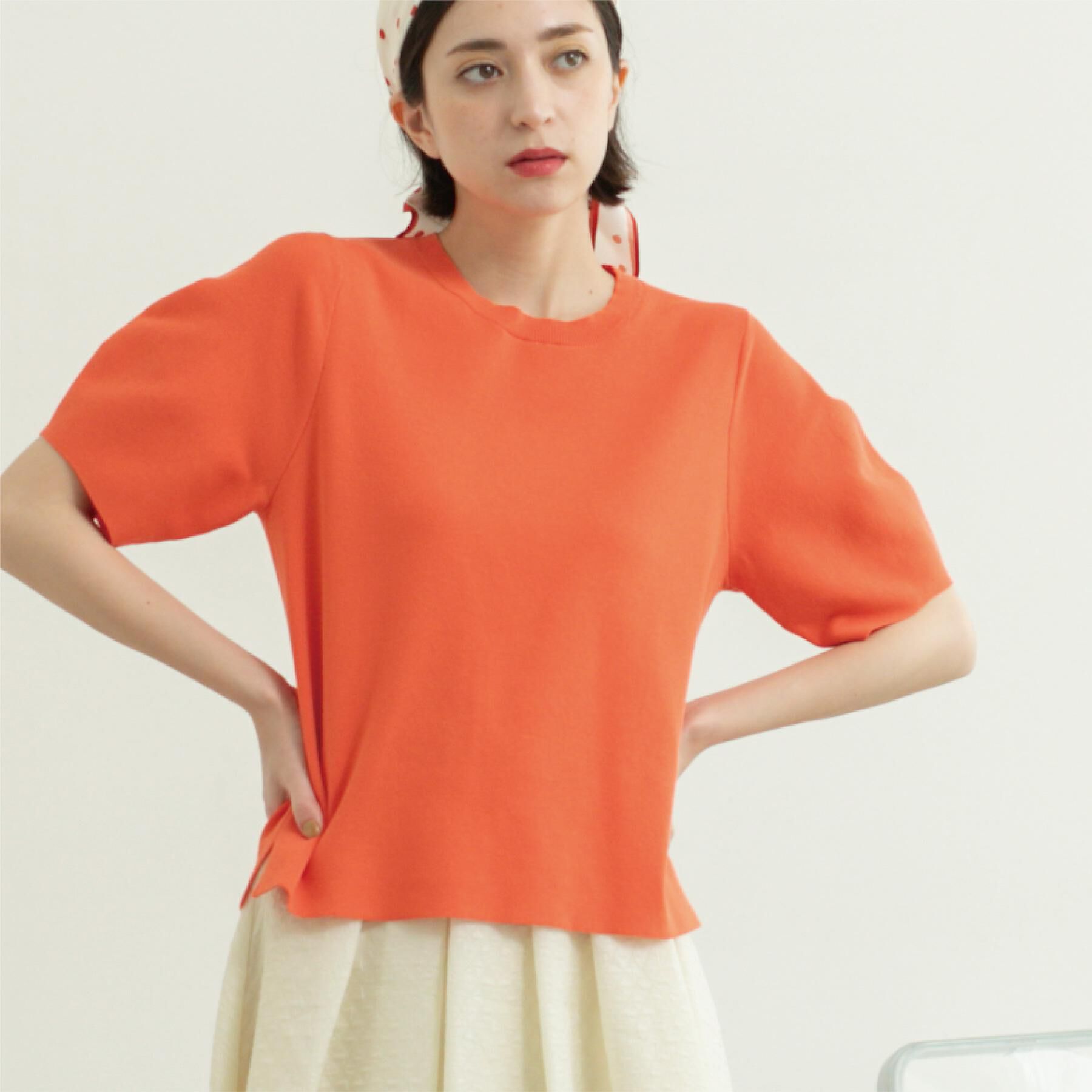 OPAQUE.CLIP「カーブスリーブニット【UV/洗濯機洗い可】」|ニット・セーター|オレンジ(066)